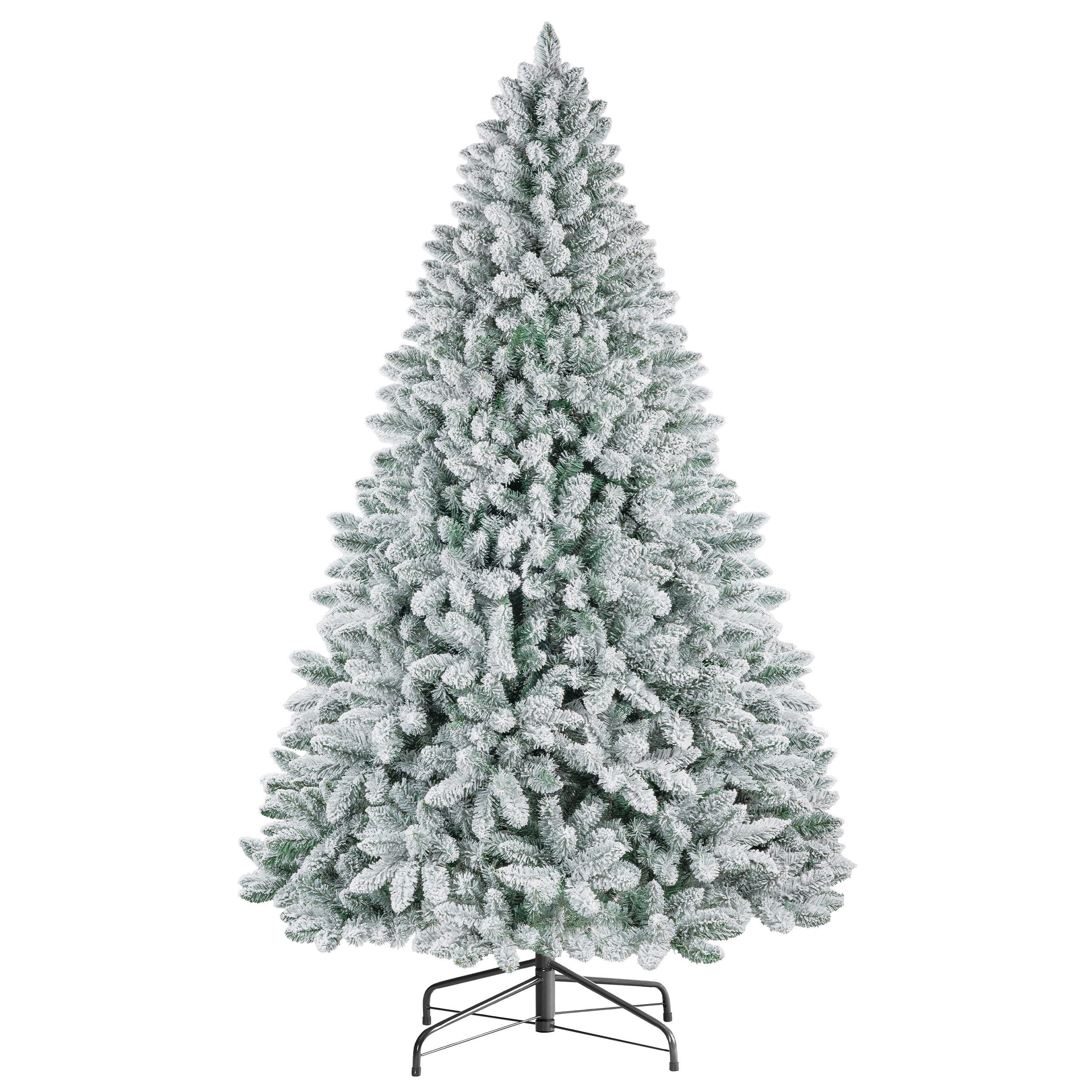 WHEELYOU Künstlicher Weihnachtsbaum 210 cm Dicht beflockte Schneetanne, PVC, Lichterkette, 8 Modi, Dicht beflockte PVC-Schneetanne, volle Zweige, markanter Winterlook, Warmgelbe Lichterkette, 8 Modi, dichte Beflockung, Metallständer