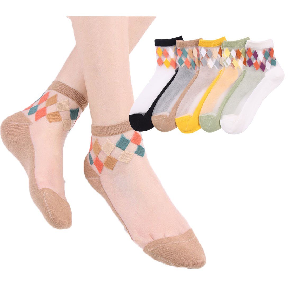 DÖRÖY Socken Sommerliche 5er-Socken für Frauen, modische Strümpfe in Rautenform