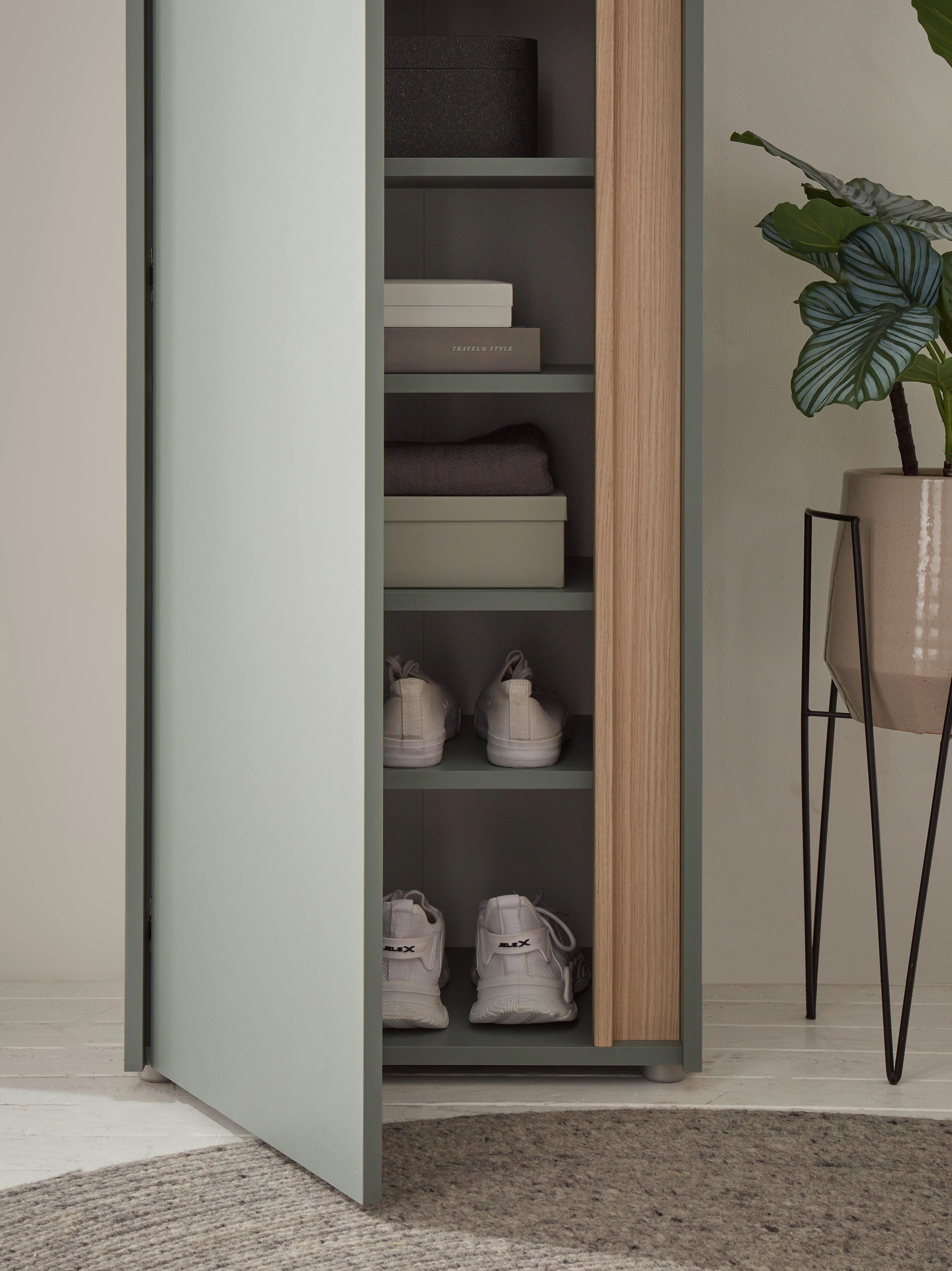 Home affaire Garderobenschrank GiRON/CiTY, moderner Schrank, Schuhschrank mit Stauraum 9 Einlegeböden, 10 Fächer, Tür beidseitig montierbar, 50 cm breit – Bild 5 von 5