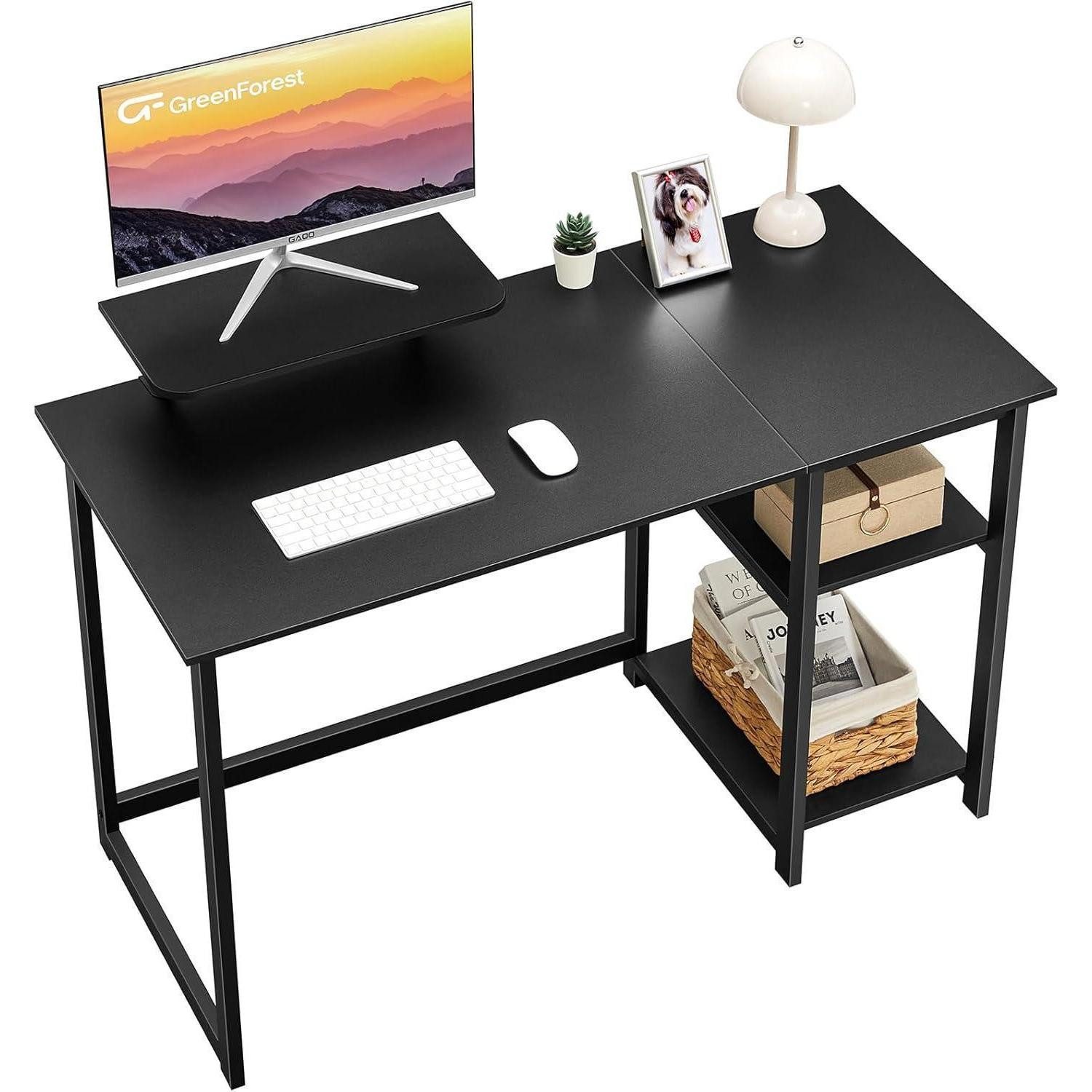 LuxusKollektion Computertisch Kleiner Schreibtisch mit Stauraum und Monitorständer, 100cm, Schwarz