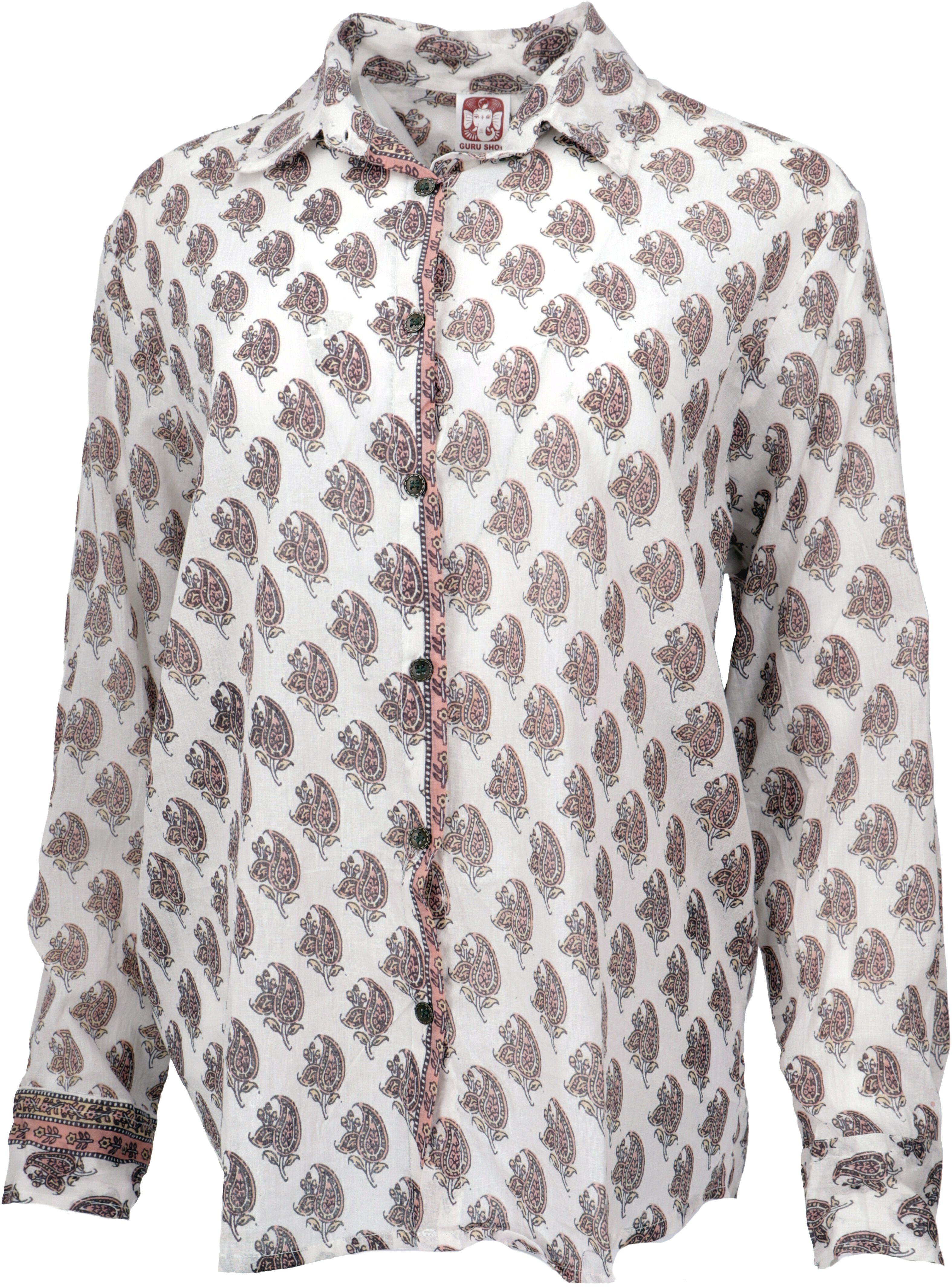 Guru-Shop Longbluse Leichtes Unisex Boho Baumwollhemd, Hemdbluse -.. alternative Bekleidung weiß