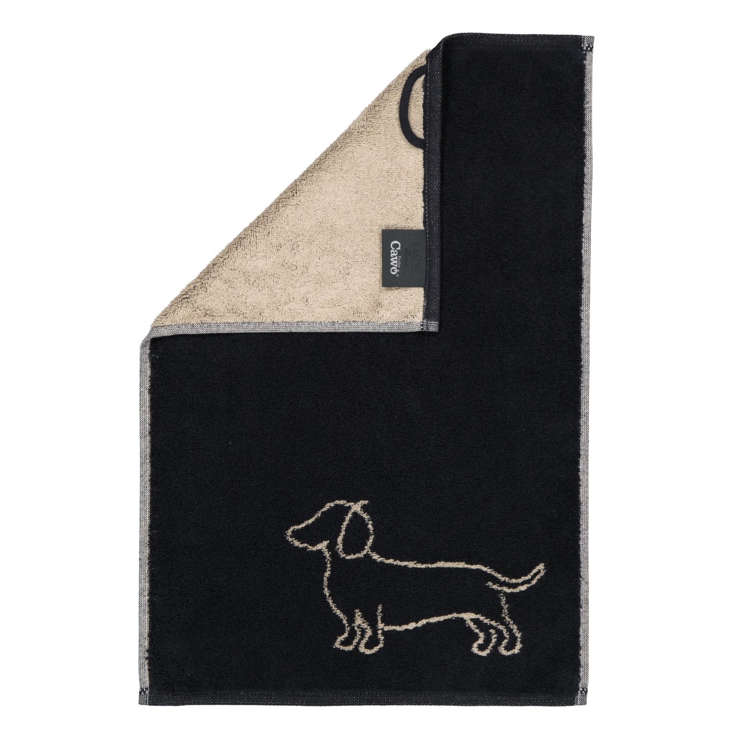 Cawö Handtuch Cawö Handtuch Duschtuch Gästetuch We love Dogs 6248-93 Dackel Schwarz, Walkfrottier, 100% Baumwolle
