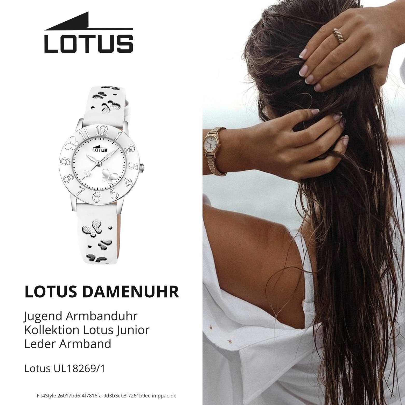 Lotus Uhr Armbanduhr Quarzuhr Elegant Jugend Leder, Jugend Lederarmband L18269/1 28mm), weiß (ca. Lotus klein rund,