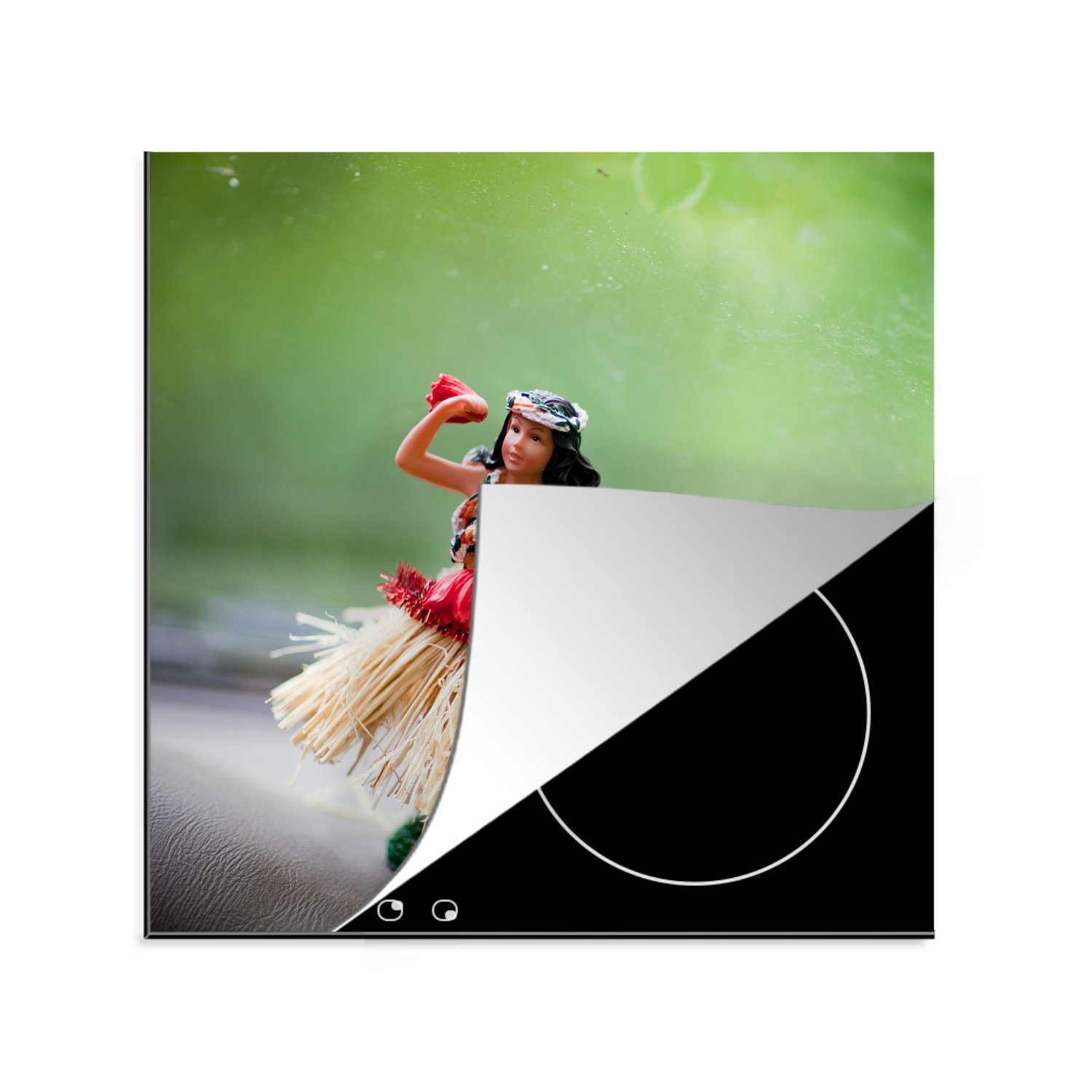 MuchoWow Herdblende-/Abdeckplatte Hula-Tänzerin auf dem Armaturenbrett, Vinyl, (1 tlg), 78x78 cm, Ceranfeldabdeckung, Arbeitsplatte für küche