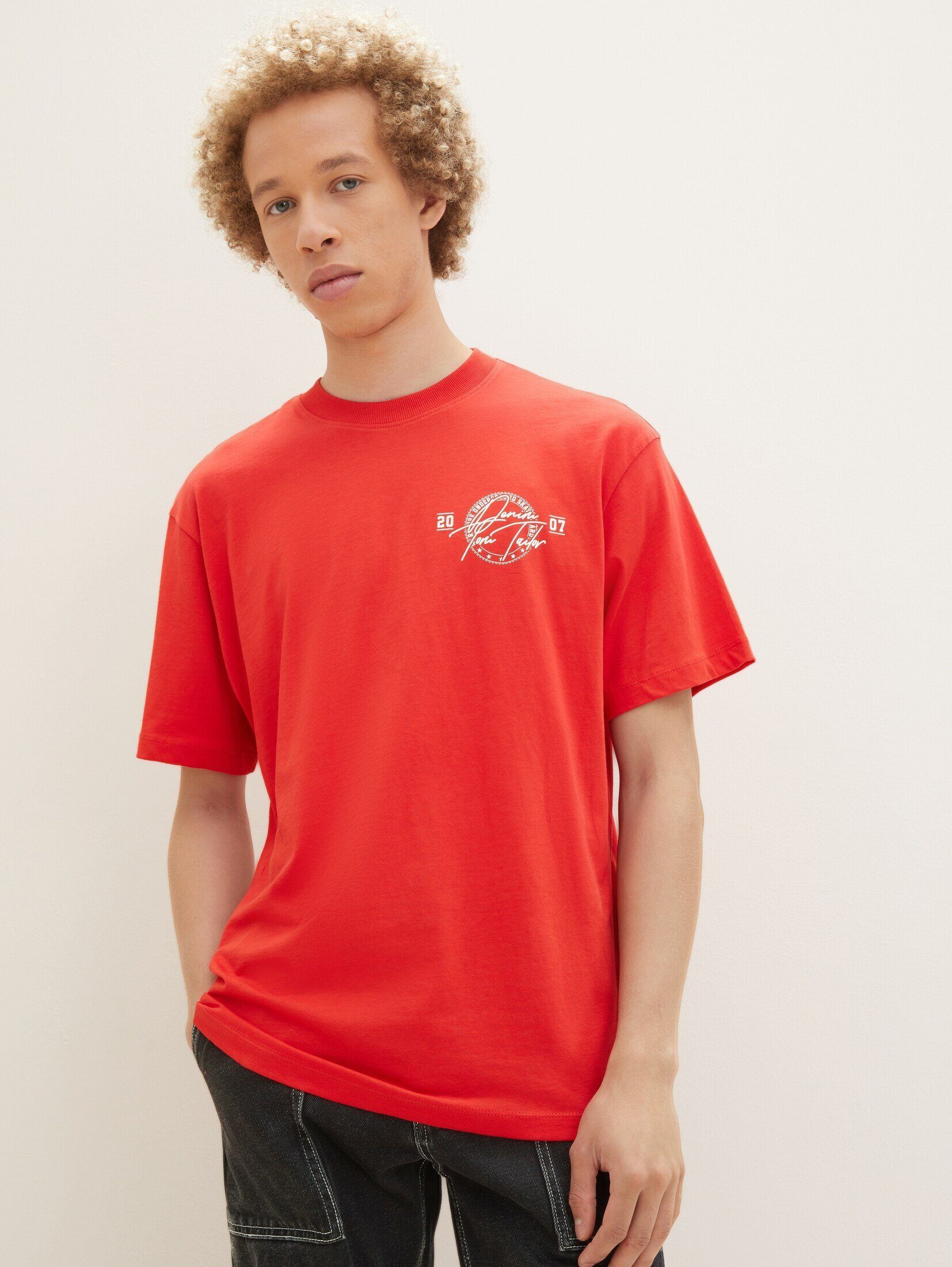 TOM TAILOR Denim T-Shirt mit Red Print T-Shirt Clean
