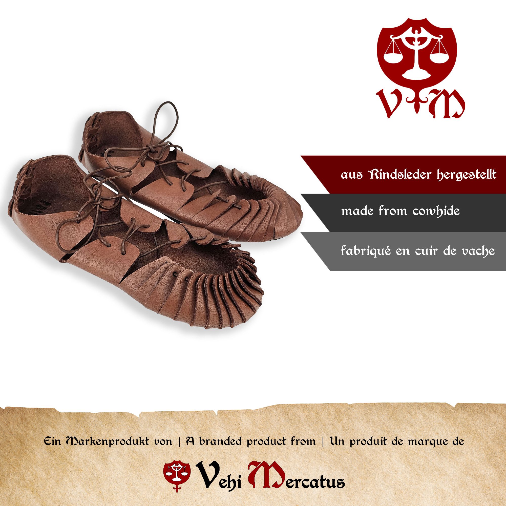 Vehi Mercatus Ritter-Kostüm Mittelalter Bundschuhe Braun mit Gummisohle 30/31
