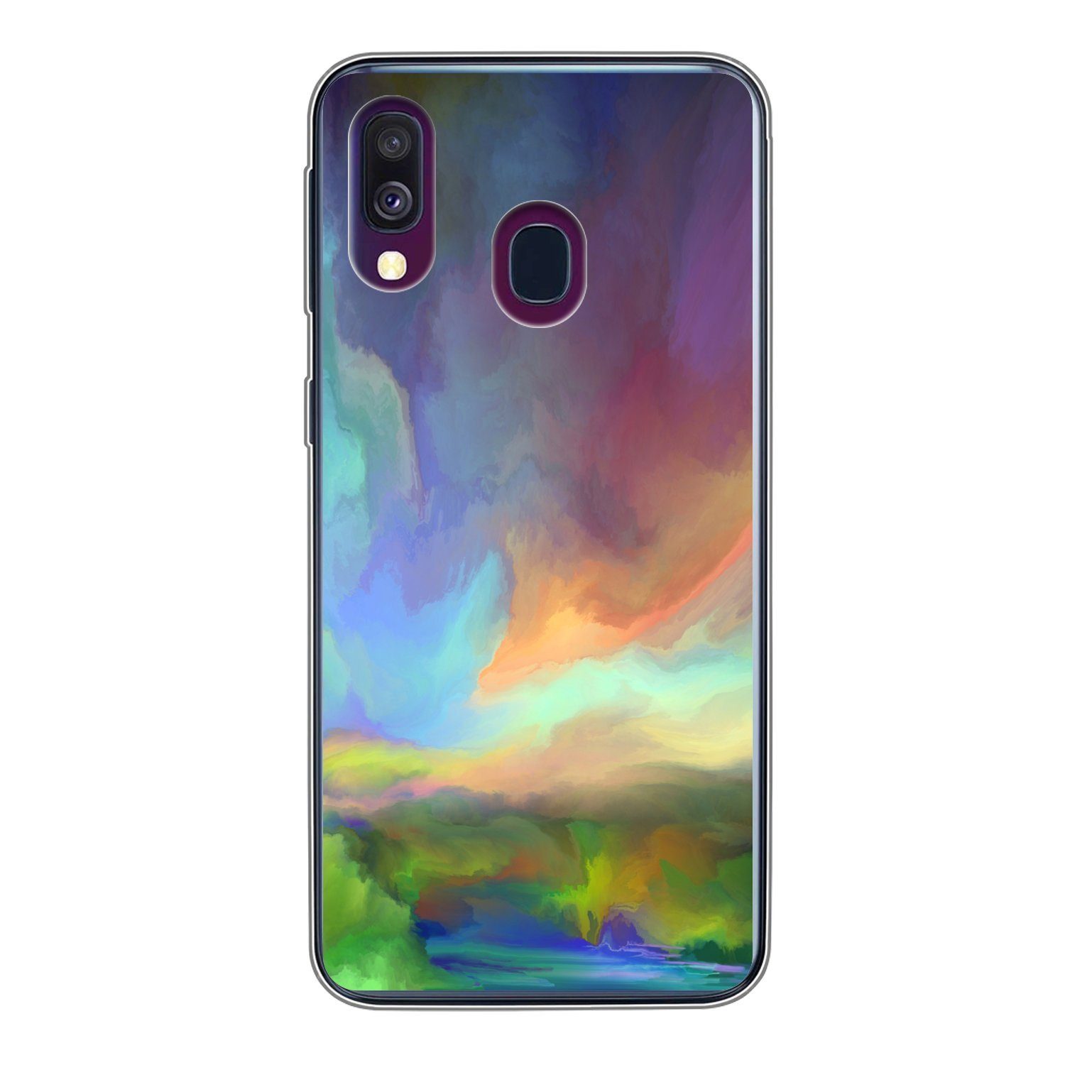 MuchoWow Handyhülle für Samsung Galaxy A40 Landschaft - Aquarell - Himmel, Smartphone-Bumper, Print, Handy Schutzhülle Dünn