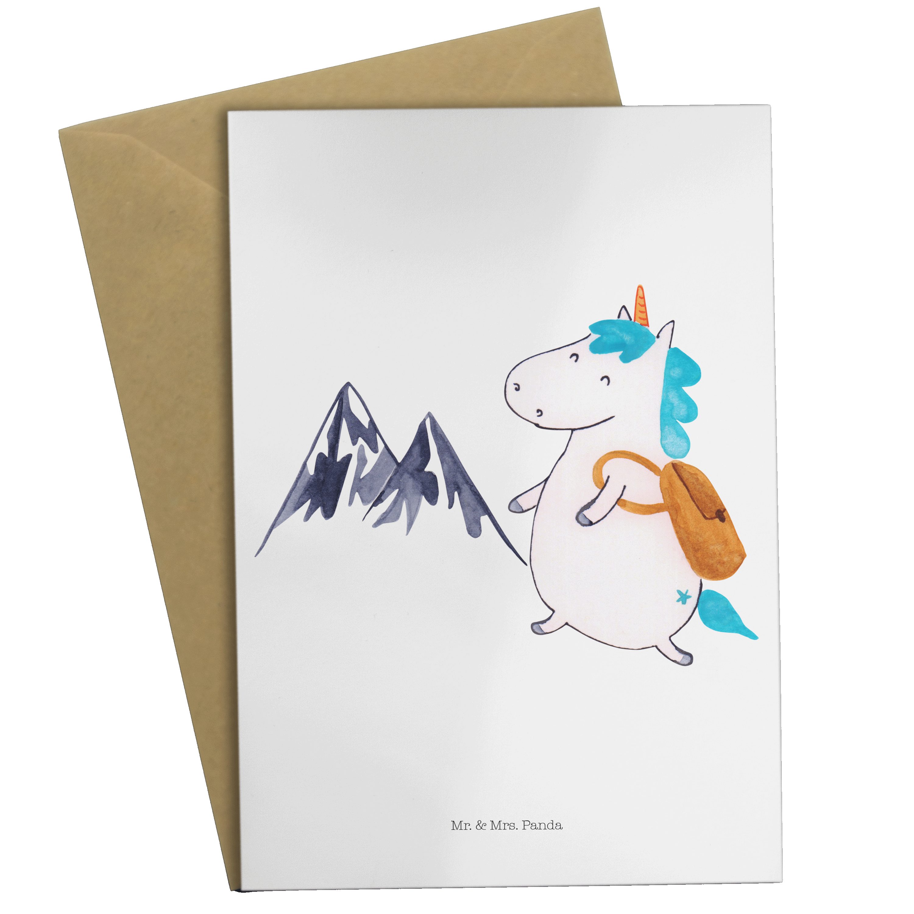 Mr. & Mrs. Panda Grußkarte Einhorn Bergsteiger - Weiß - Geschenk, Hochzeitskarte, Einhörner, Kar