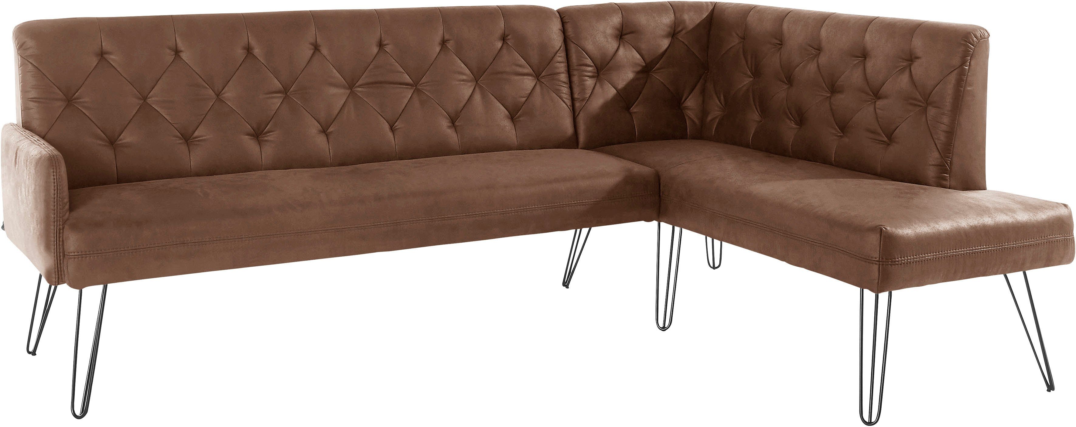 exxpo - sofa fashion Eckbank Doppio, Chesterfield Optik, komfortabel und bequem, hohe Designfüße, Frei im Raum stellbar