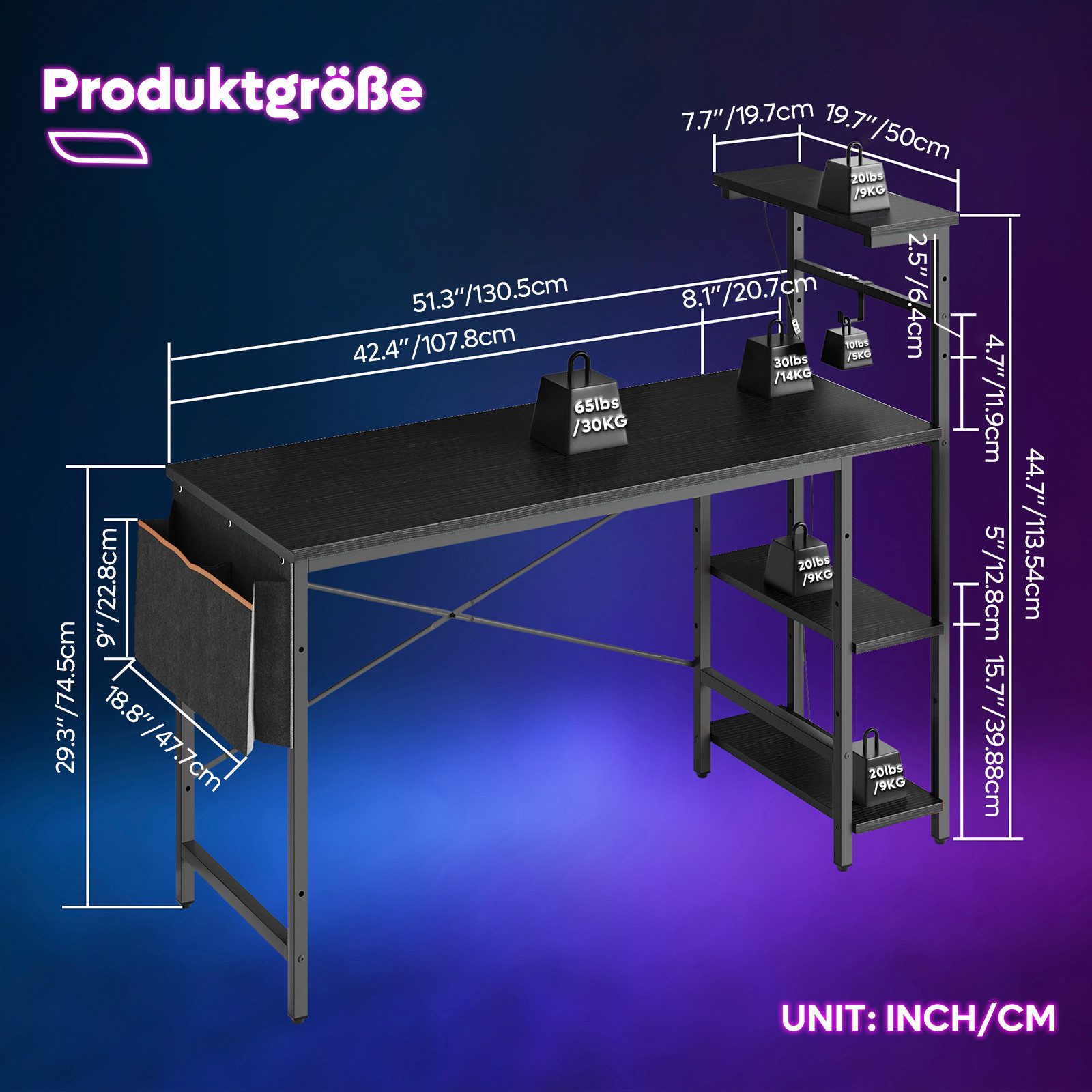 Bestier Gamingtisch 140 cm Gaming-Schreibtisch mit günstig online kaufen