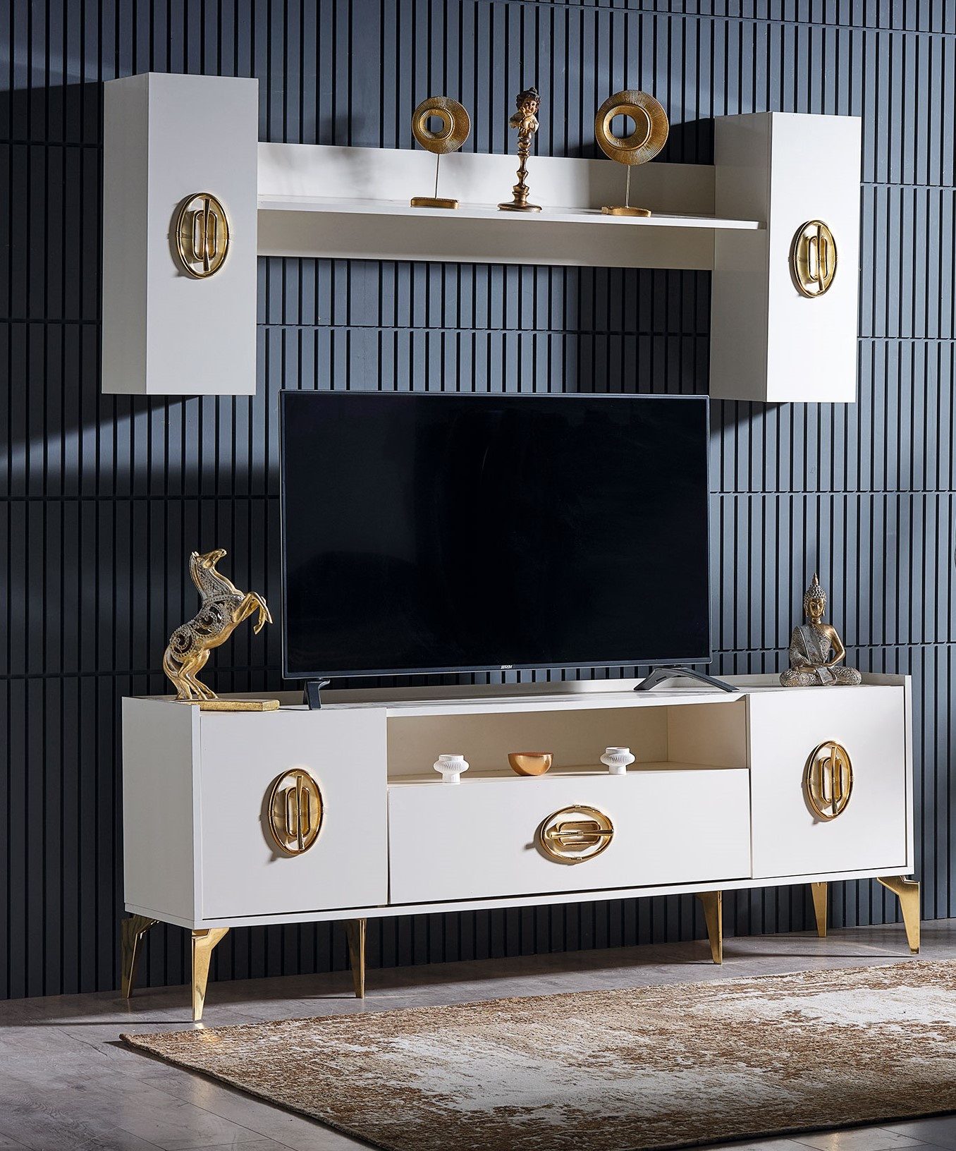 JVmoebel Wohnwand Moderne Wohnwand mit TV-Ständer und eleganten Wandregalen, Made in Europe