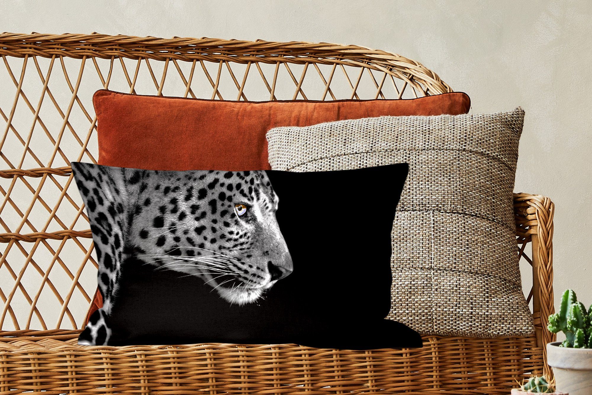 Dekokissen Wohzimmer Schwarz Dekoration, Zierkissen, Füllung, Dekokissen - Weiß Leopard - mit Schlafzimmer Pelz, - MuchoWow