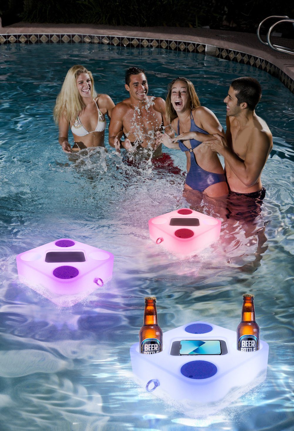 MALUX LED RGB Lampe Tablett. Weinglas Pool LED 3-in1 Bluetooth-Lautsprecher Tischleuchte