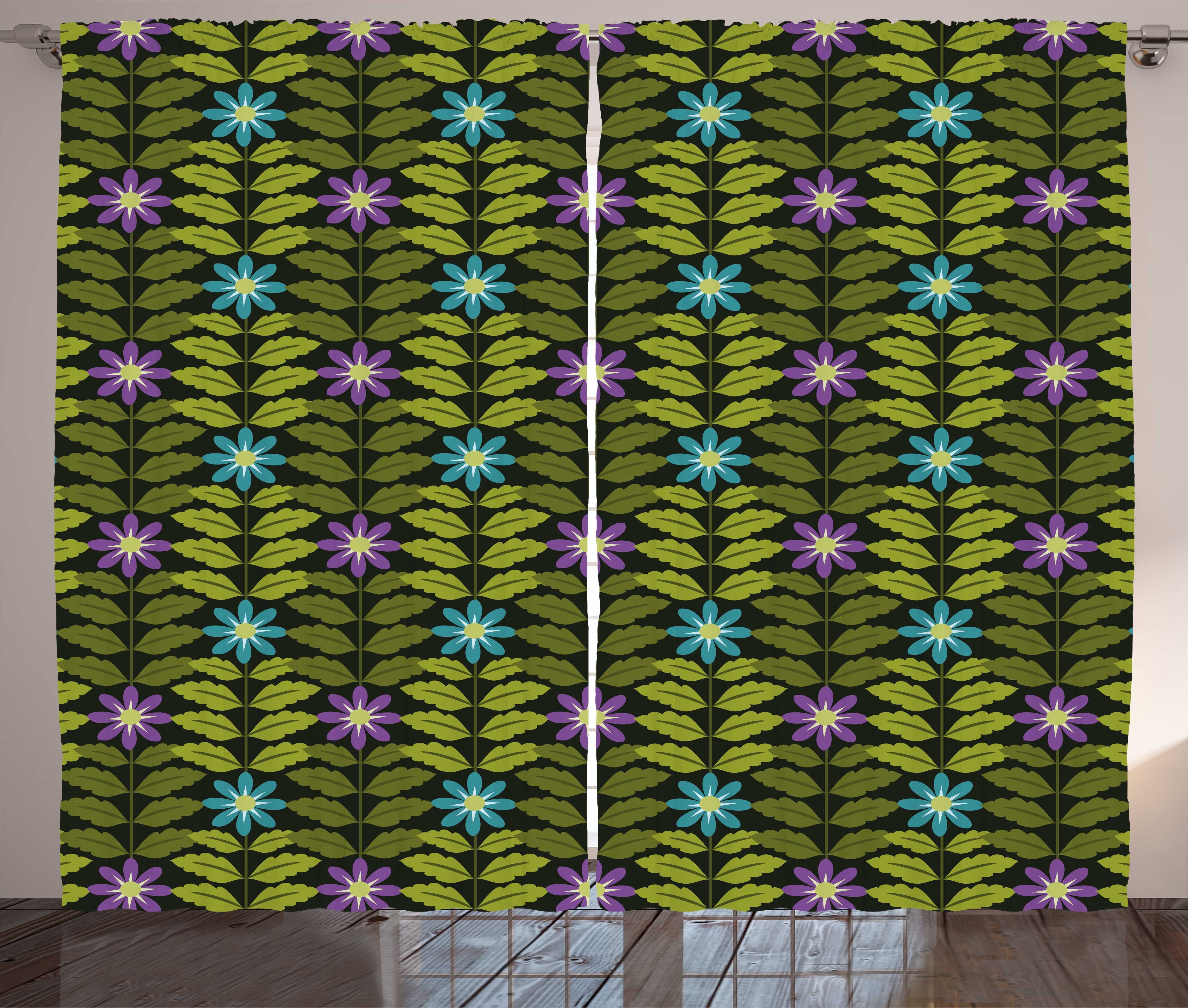 Gardine Schlafzimmer Kräuselband Vorhang mit Schlaufen und Haken, Abakuhaus, Blumen Blau und lila Blüten