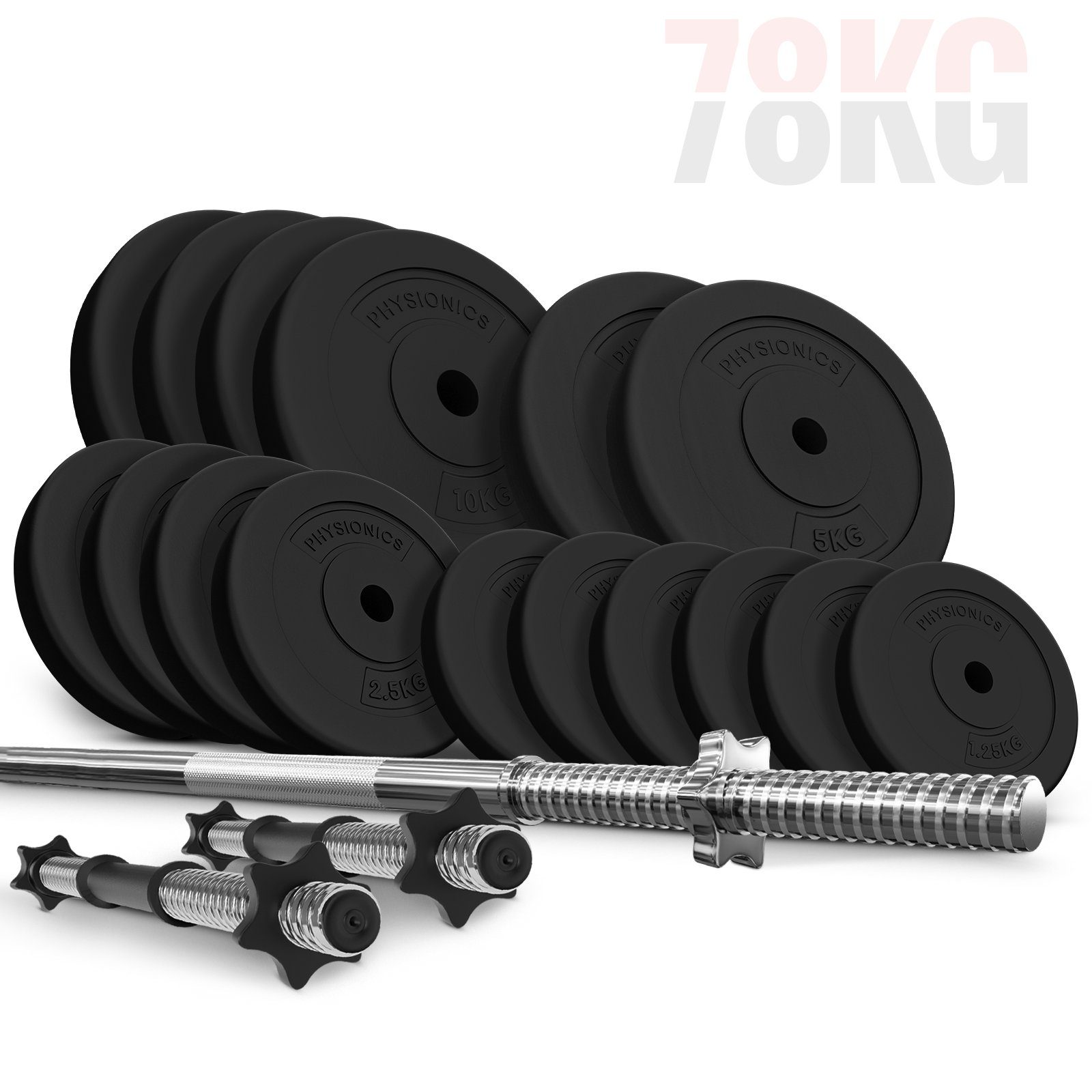 Langhantel Hantelset - 38/58/78/108 kg Set, Langhantel (165cm, Ø30 mm, bis 500kg)