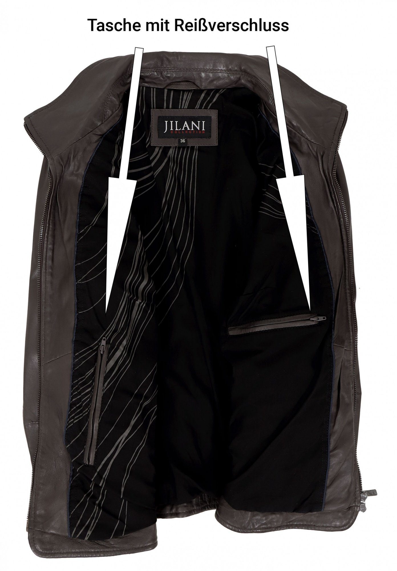 Jilani Lederjacke Enna #KJ Jilani - Damen Lederjacke Lammnappa dunkelbraun Pflanzlich gegerbt