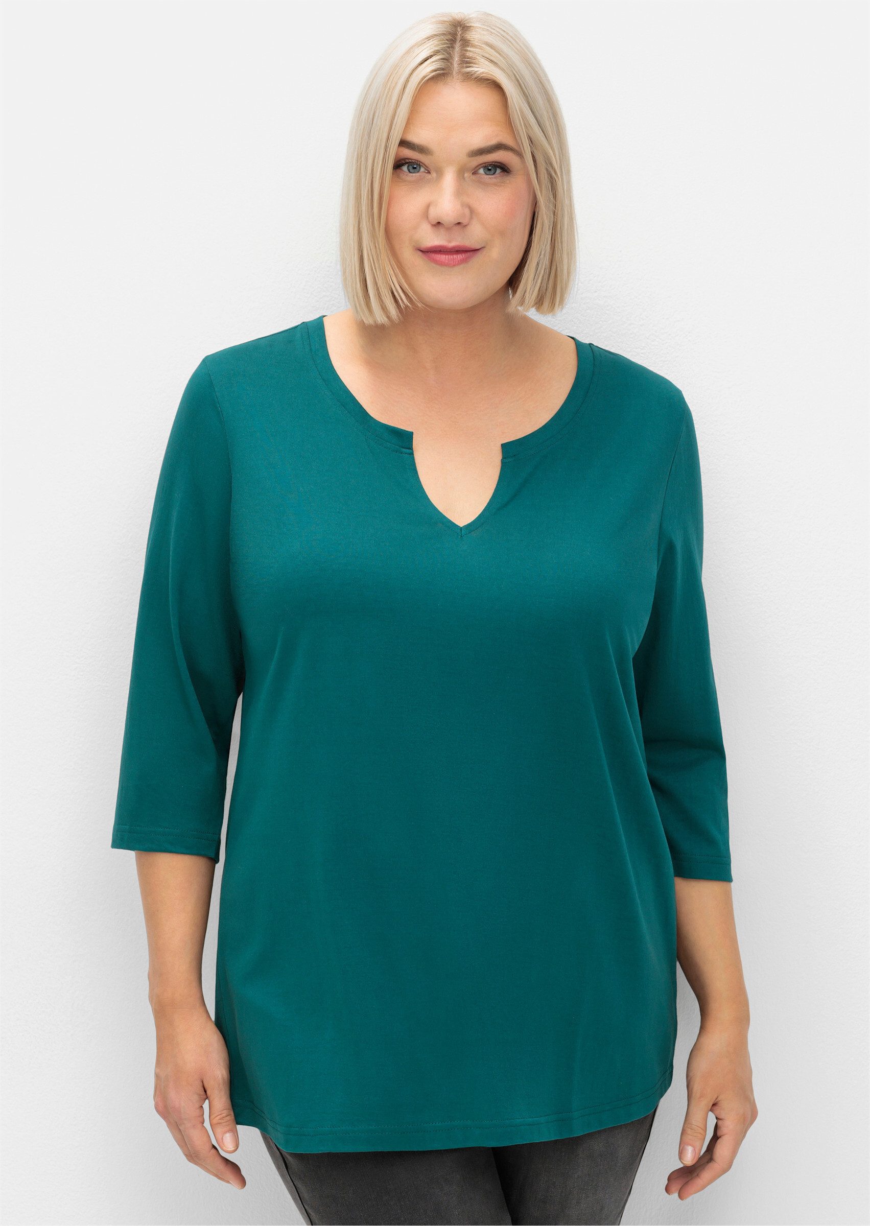 Sheego T-Shirt 3/4-Arm-Shirt . aus trageangenehmem Baumwoll-Modal-Mix günstig online kaufen