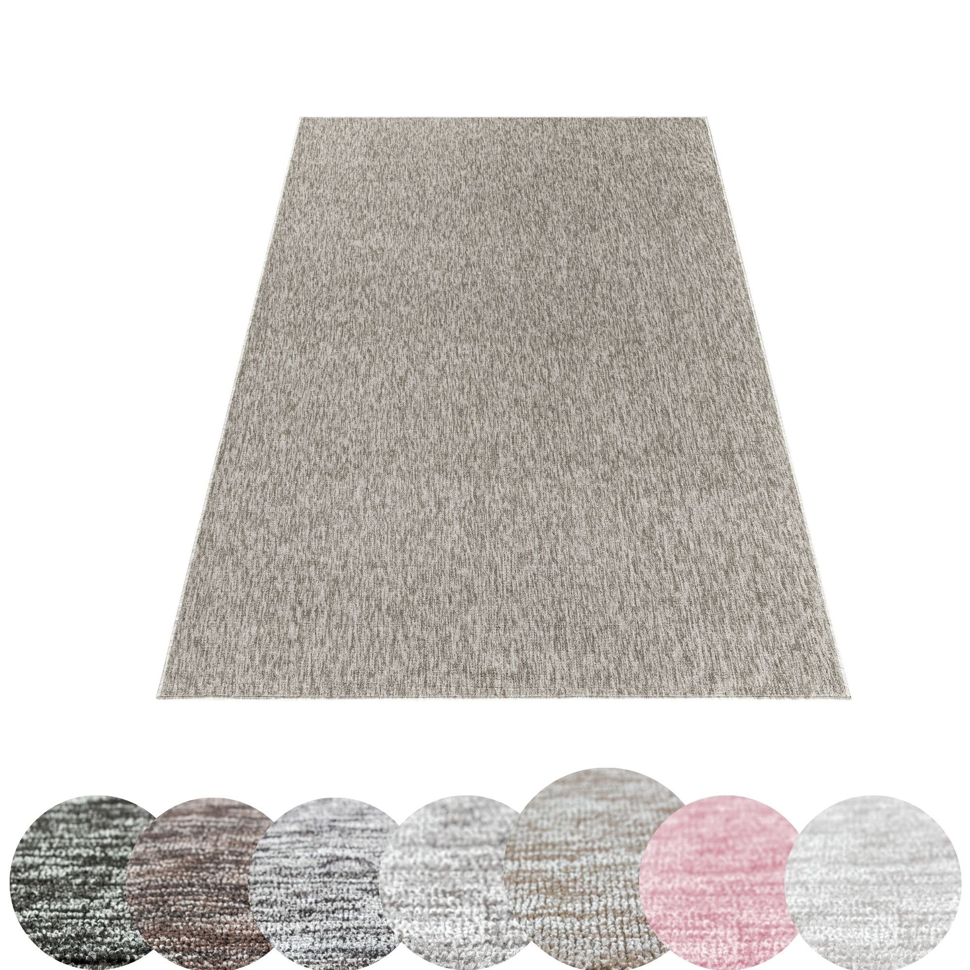 Teppich Unicolor - Einfarbig, HomebyHome, Läufer, Höhe: 7 mm, Kurzflor Schlingen Teppich Wohnzimmer Einfarbig Modern Beige