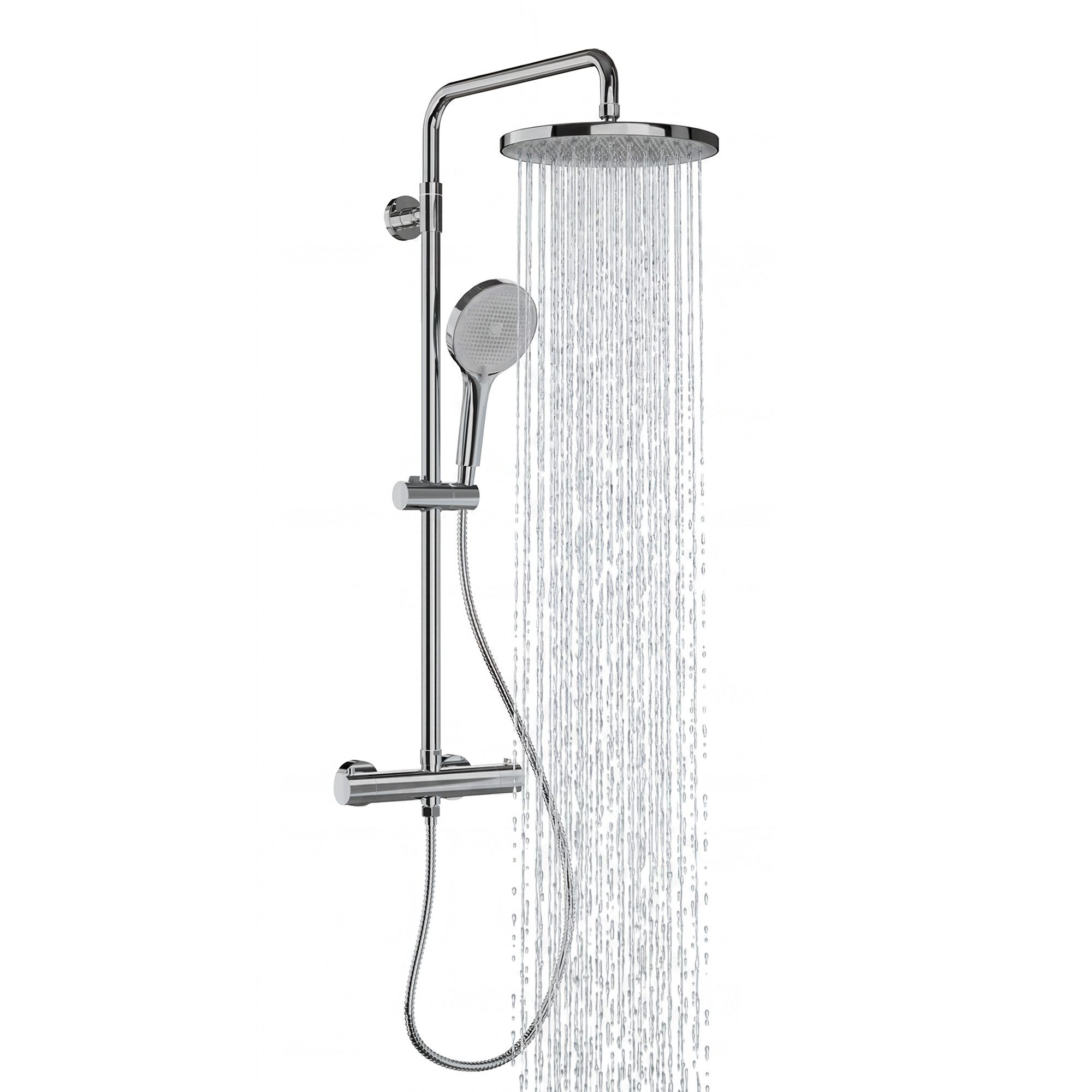 Alphabath Duschsystem, 3 Strahlart(en), Set, Rostfreien und verdrehungsfreien Schlauch, Thermostat-Duscharmatur, Duscharmatur Komplettset mit Thermostat, Höhenverstellbar, Chrom