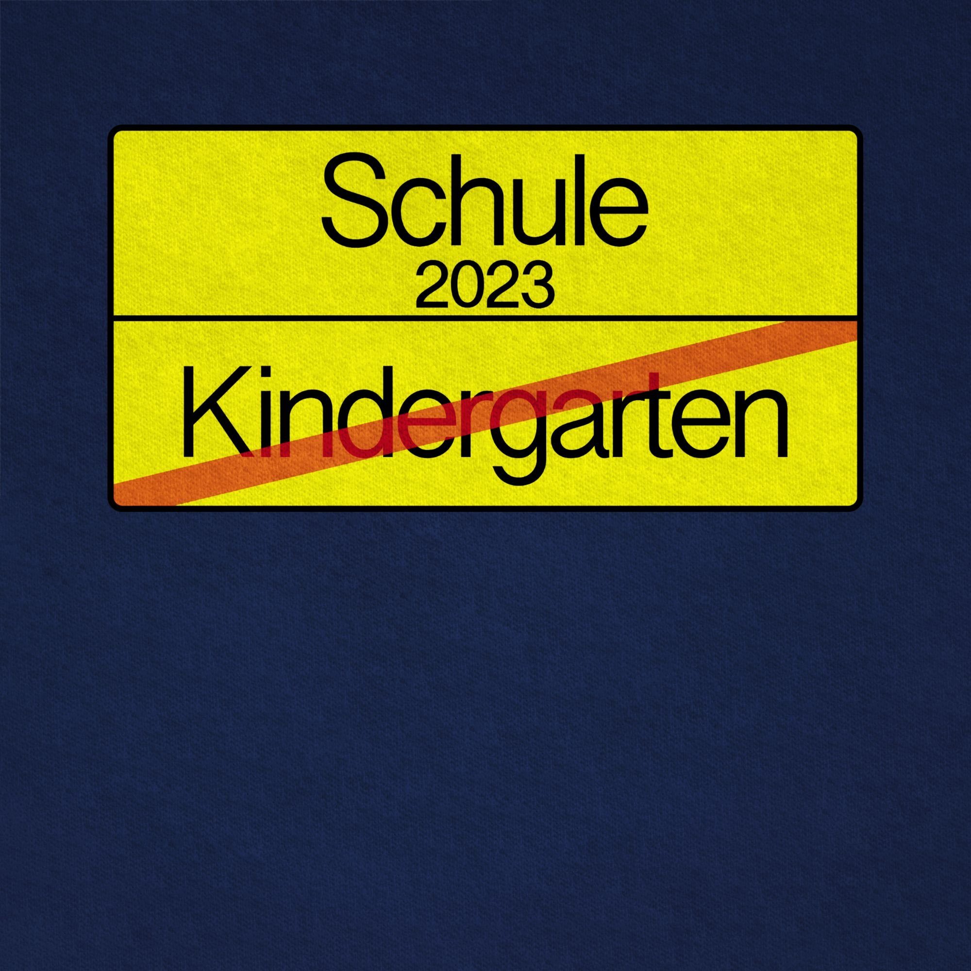Kindergarten 2023 Schule 02 T-Shirt Einschulung Junge Geschenke Verkehrsschild Shirtracer Dunkelblau Ortsschild Schulanfang