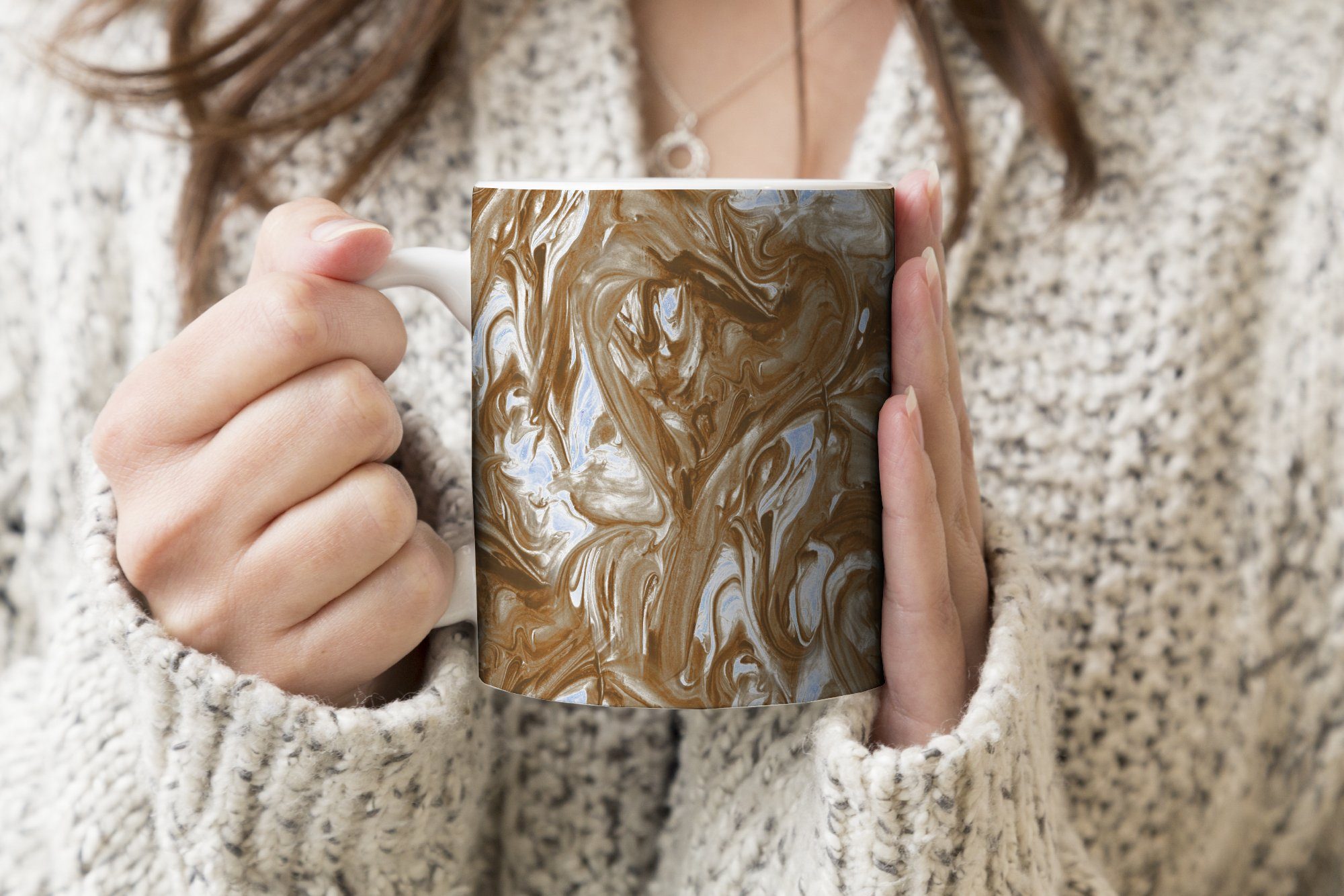 Kaffeetassen, Becher, Braun Tasse Keramik, Farbe Teetasse, Teetasse, - - - MuchoWow Marmor Muster, Geschenk