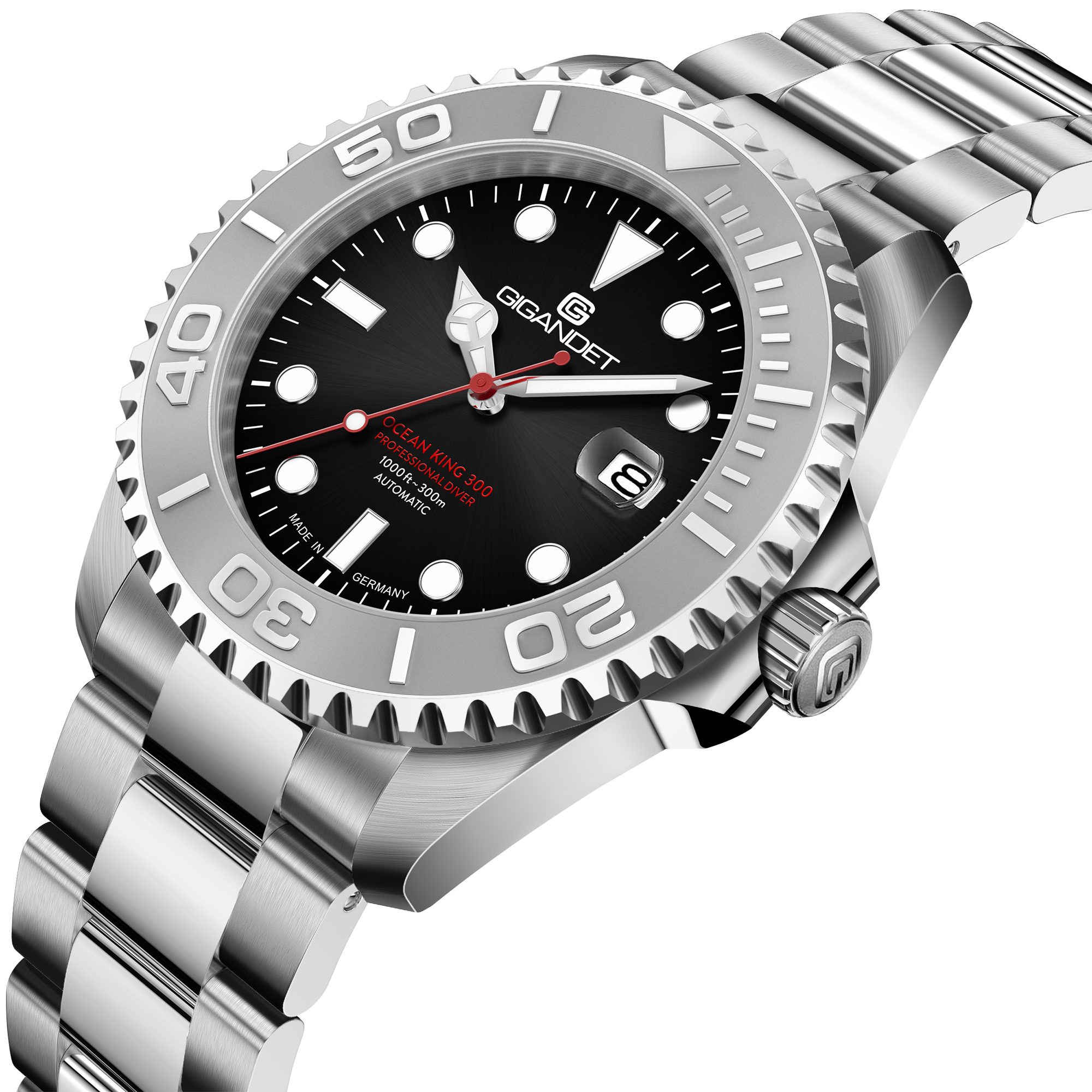 Gigandet Automatikuhr OCEAN KING, Made in Germany, Saphirglas, Edelstahl-Inlay, Swiss SuperLuminova