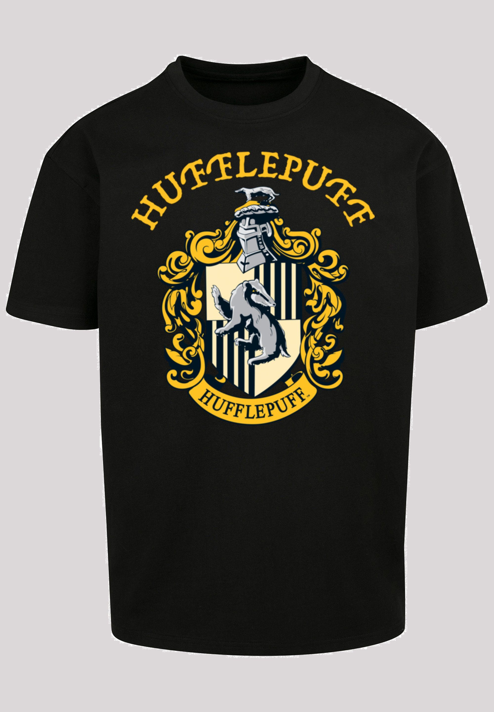F4NT4STIC Kurzarmshirt Herren Harry Potter Hufflepuff Crest with Heavy Oversize Tee (1-tlg) black