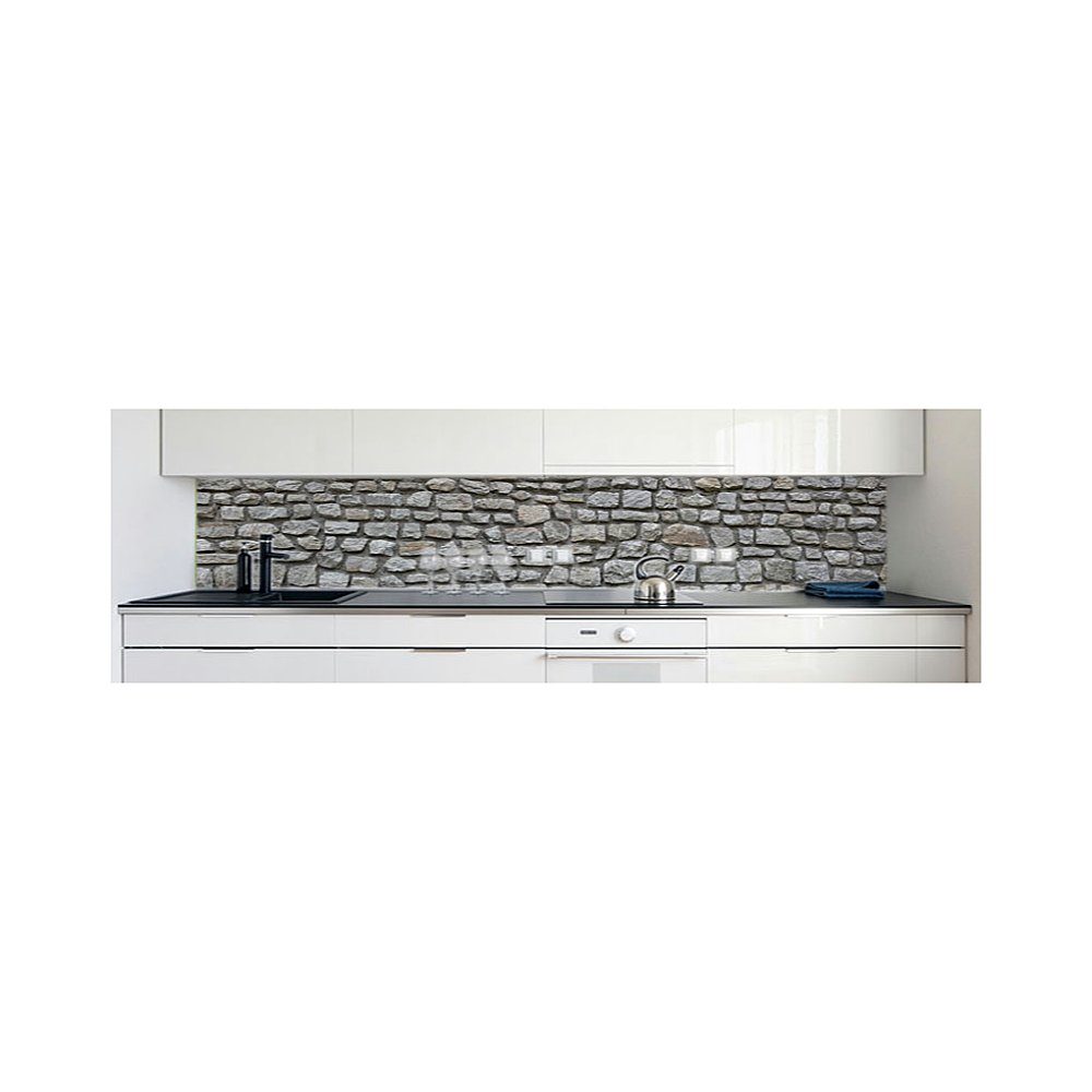 Premium selbstklebend 0,4 Küchenrückwand Hart-PVC Naturstein DRUCK-EXPERT mm Küchenrückwand Grau