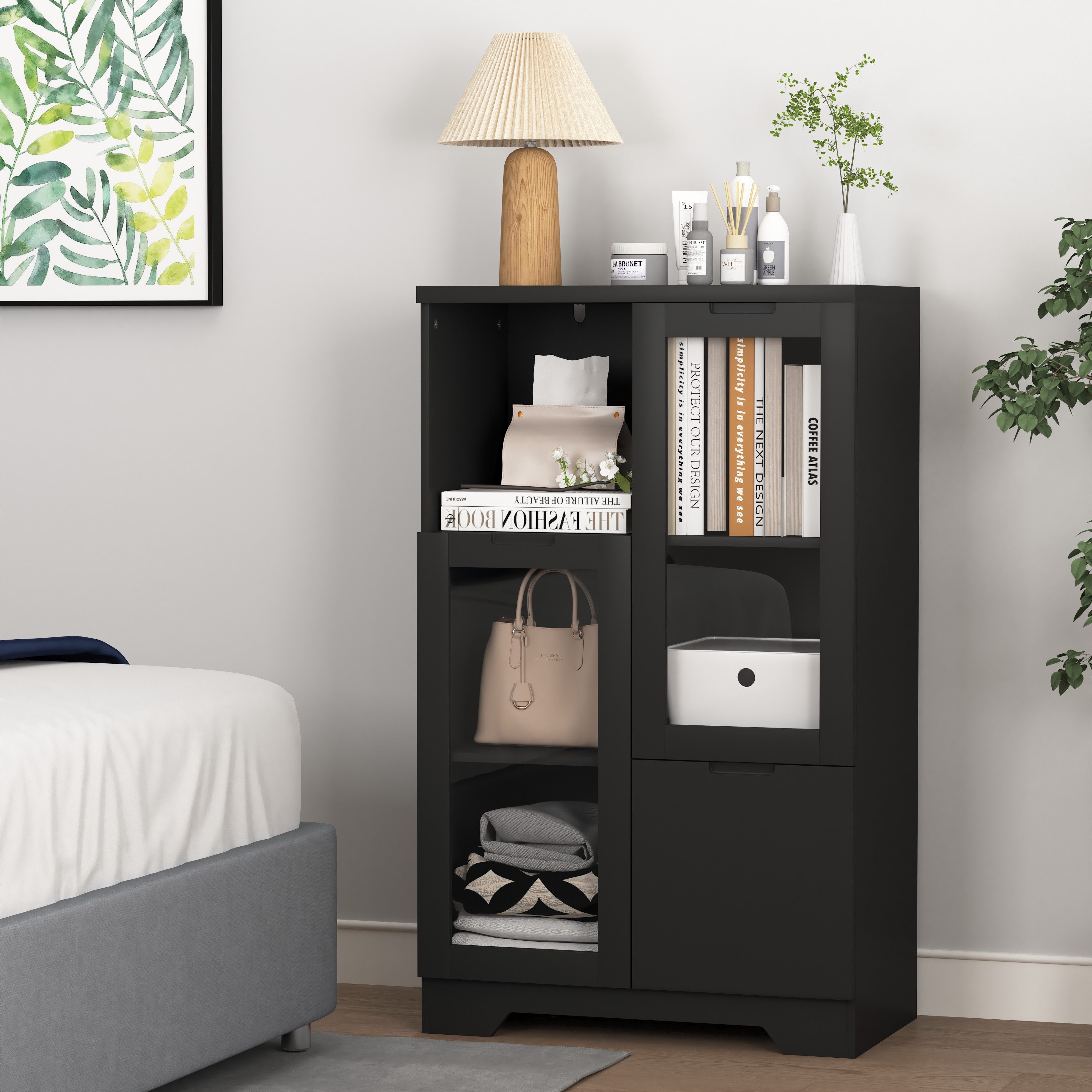OKWISH Wandhängeschrank Vielseitiger Stauraum Schrank, Lackierter MDF-Schrank mit Glastüren & Schublade – Vielseitiger Stauraum, elegantes Design & pflegeleicht 1-tlg.