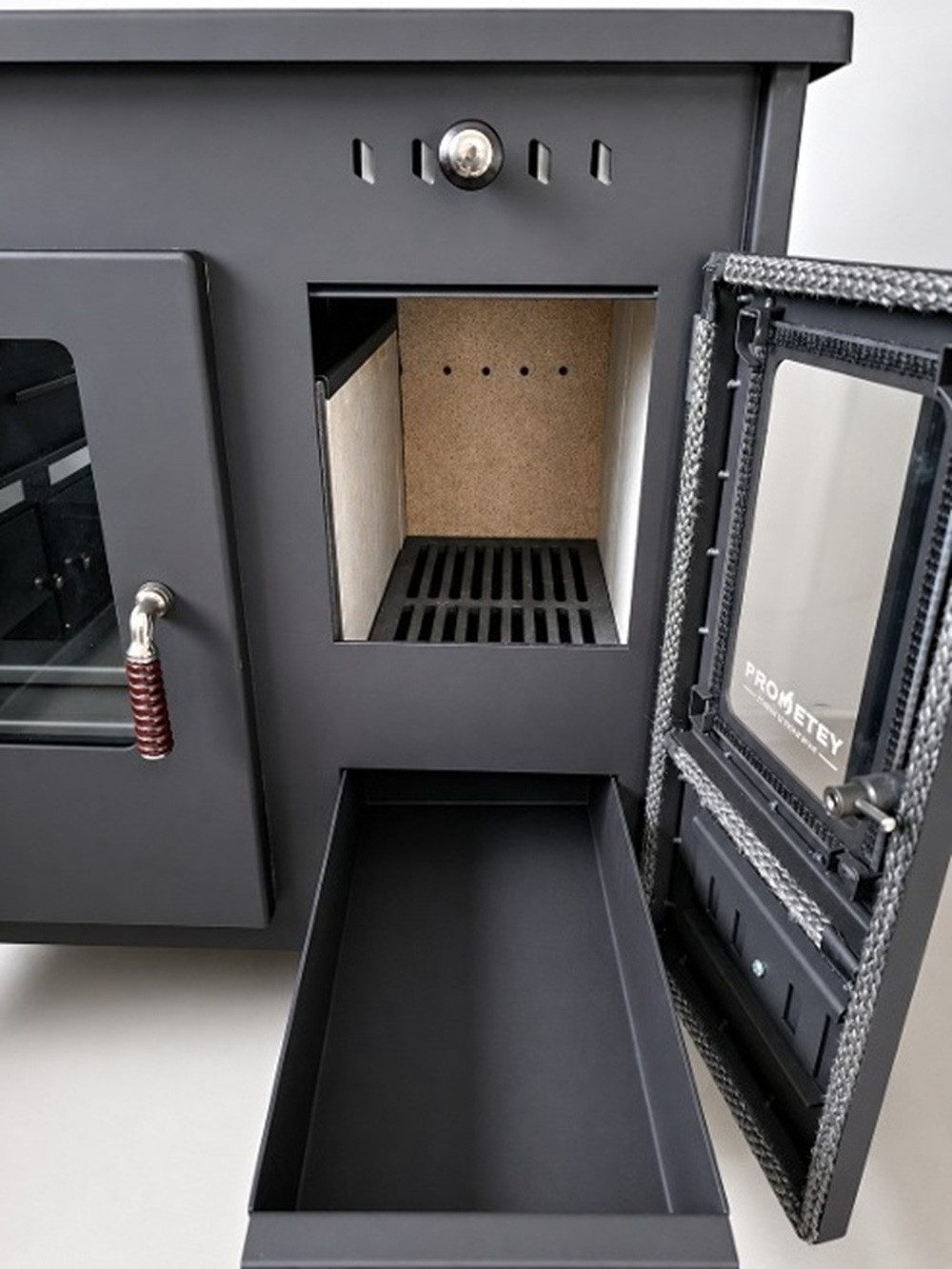 Prometey Festbrennstoffherd Küchenofen Holzherd R ECO INOX mit Edelstahlbackofen, linke Version, 7,0 kW