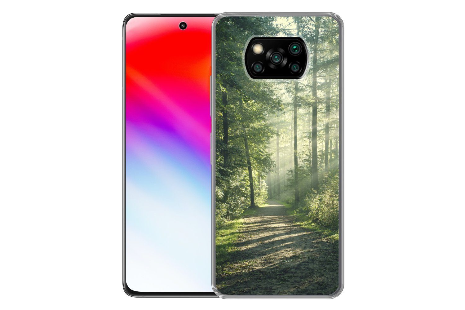 MuchoWow Handyhülle für Xiaomi Poco X3 Pro Wald - Weg - Sonne - Bäume - Grün - Natur, Phone Case, Silikon, Schutzhülle Dünn