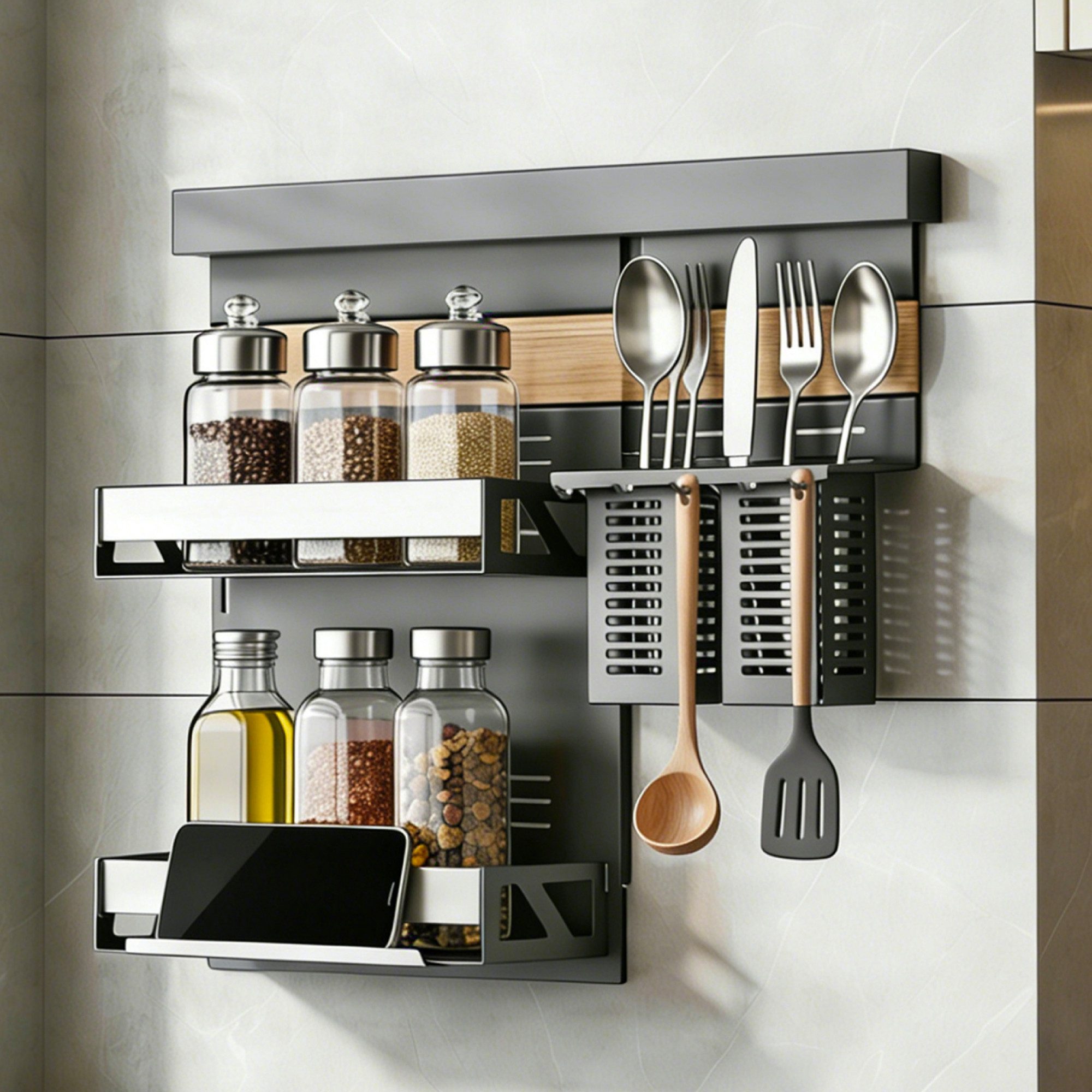 doporro Küchenregal Küchenorganizer-set Multifunktional aus Metall Wandmontage 52/82cm, 52-cm-Schiene trägt bis zu 10.5kg, 82-cm-Schiene trägt bis zu 15kg