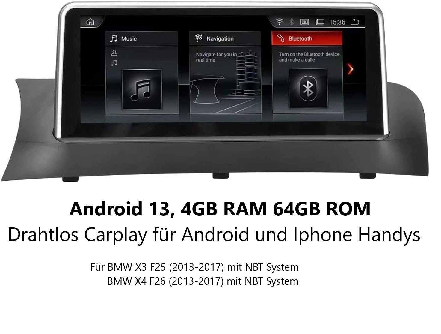 GABITECH 10.25'' Android 13 Autoradio Apple Carplay für BMW X3 X4 F25 F26 Autoradio (DAB+ Optional, Kabellos Apple Carplay und Android Auto, Sprachsteuerung)