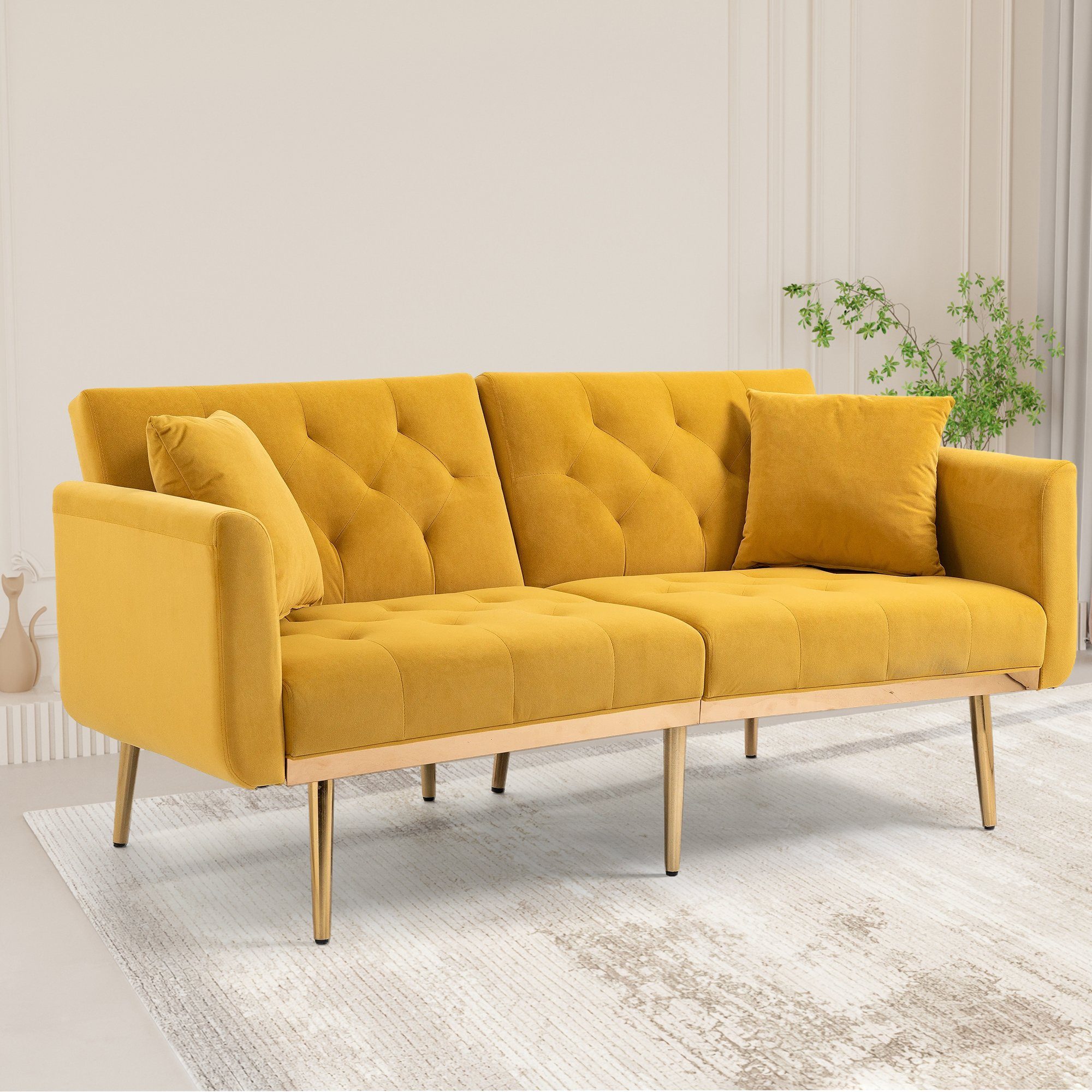 BlingBin Big-Sofa Sofa Schlafsofa, 1 Teile, erweiterbar, Mit zwei Kopfkissen Gelb