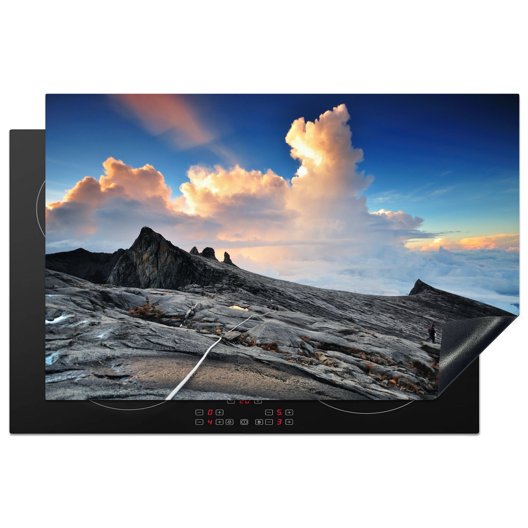 MuchoWow Herdblende-/Abdeckplatte Mount Kinabalu - Wolken - Malaysia, Vinyl, (1 tlg), 81x52 cm, Induktionskochfeld Schutz für die küche, Ceranfeldabdeckung