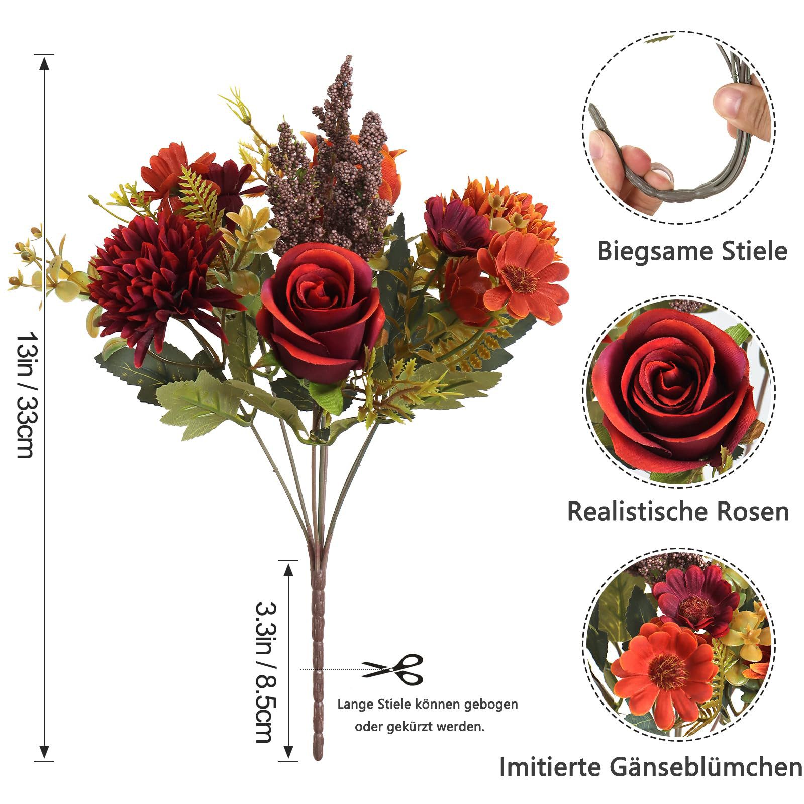 Kunstpflanze Künstliche Blumen, 2 Bündel Seidenblumensträuße Blumensträuße Hochzeit, Bomiclss, Tisch Dekoration Blumenarrangement Hause Küche Dekor – Bild 3 von 5