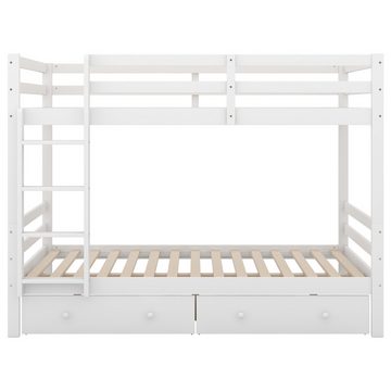 SOFTWEARY Etagenbett mit Lattenrost und Schubladen (140x200 cm), Kinderbett mit Leiter und Rausfallschutz