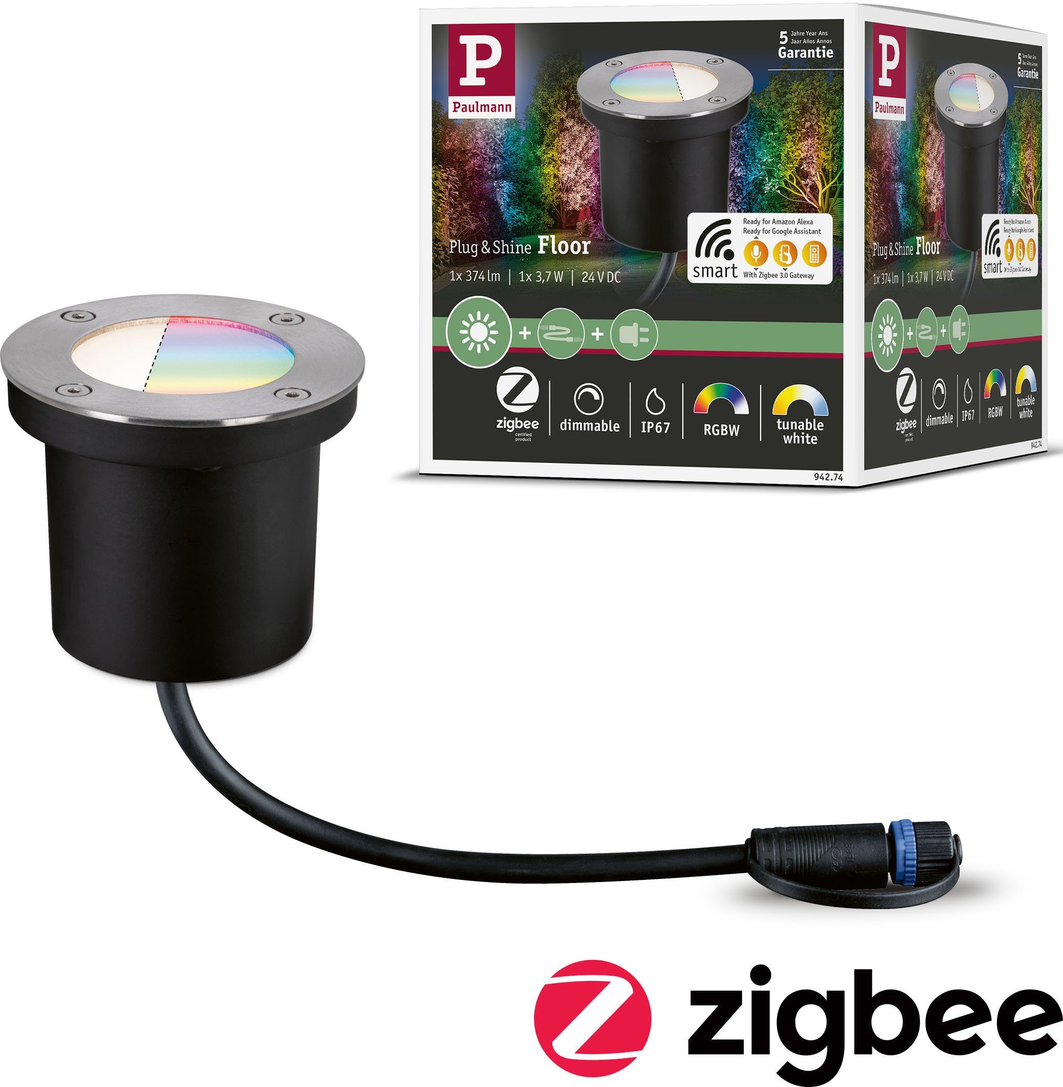 Paulmann LED integriert, Shine, fest Warmweiß, LED Einbauleuchte & Shine, Plug 24V RGBW IP65 LED-Modul, Plug & ZigBee