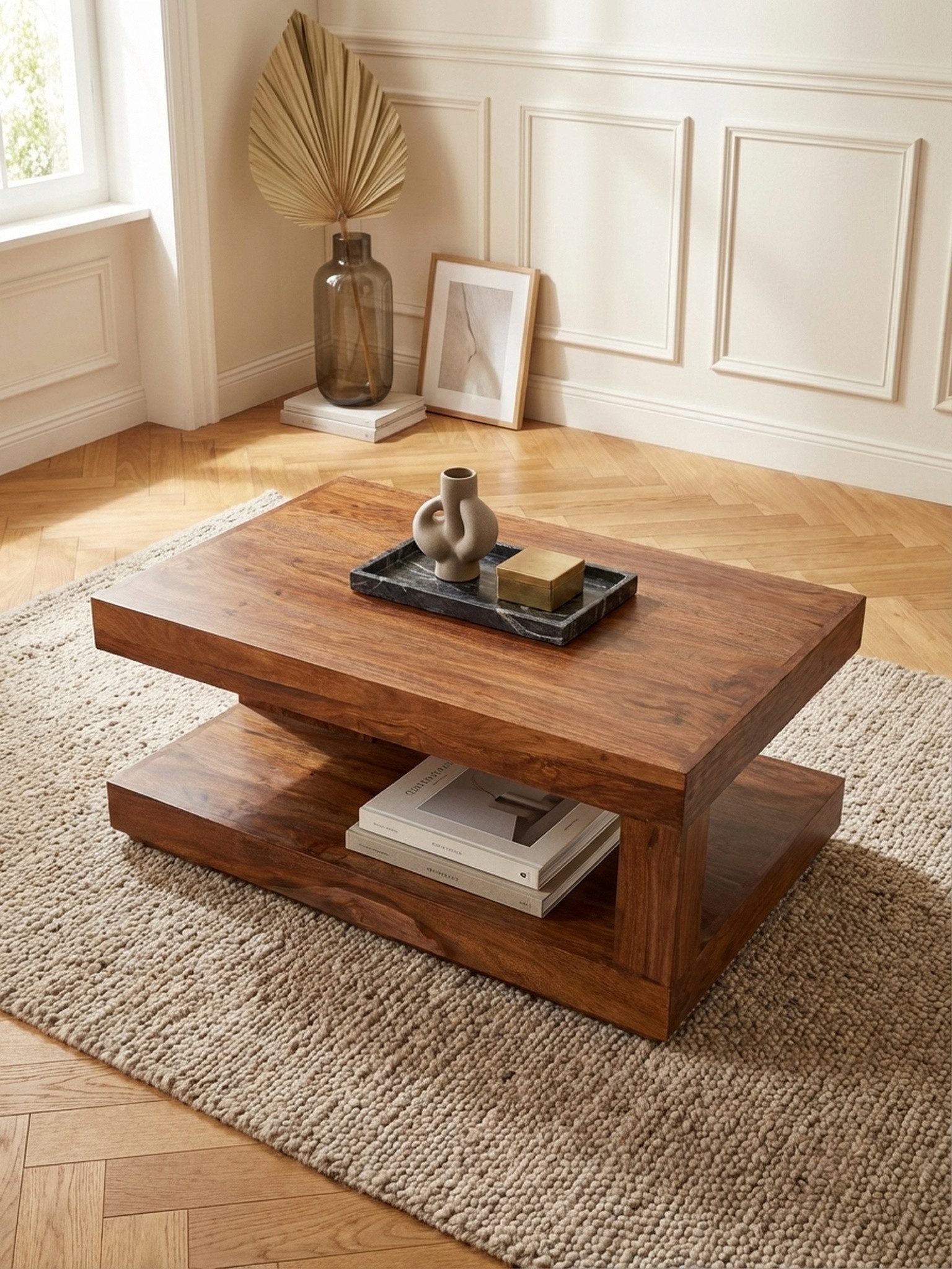 KADIMA DESIGN Couchtisch Couchtisch Massivholz 90x60x40 cm Wohnzimmertisch braun Holztisch, Wohnzimmermöbel modern, Massivholzmöbel Echtholz