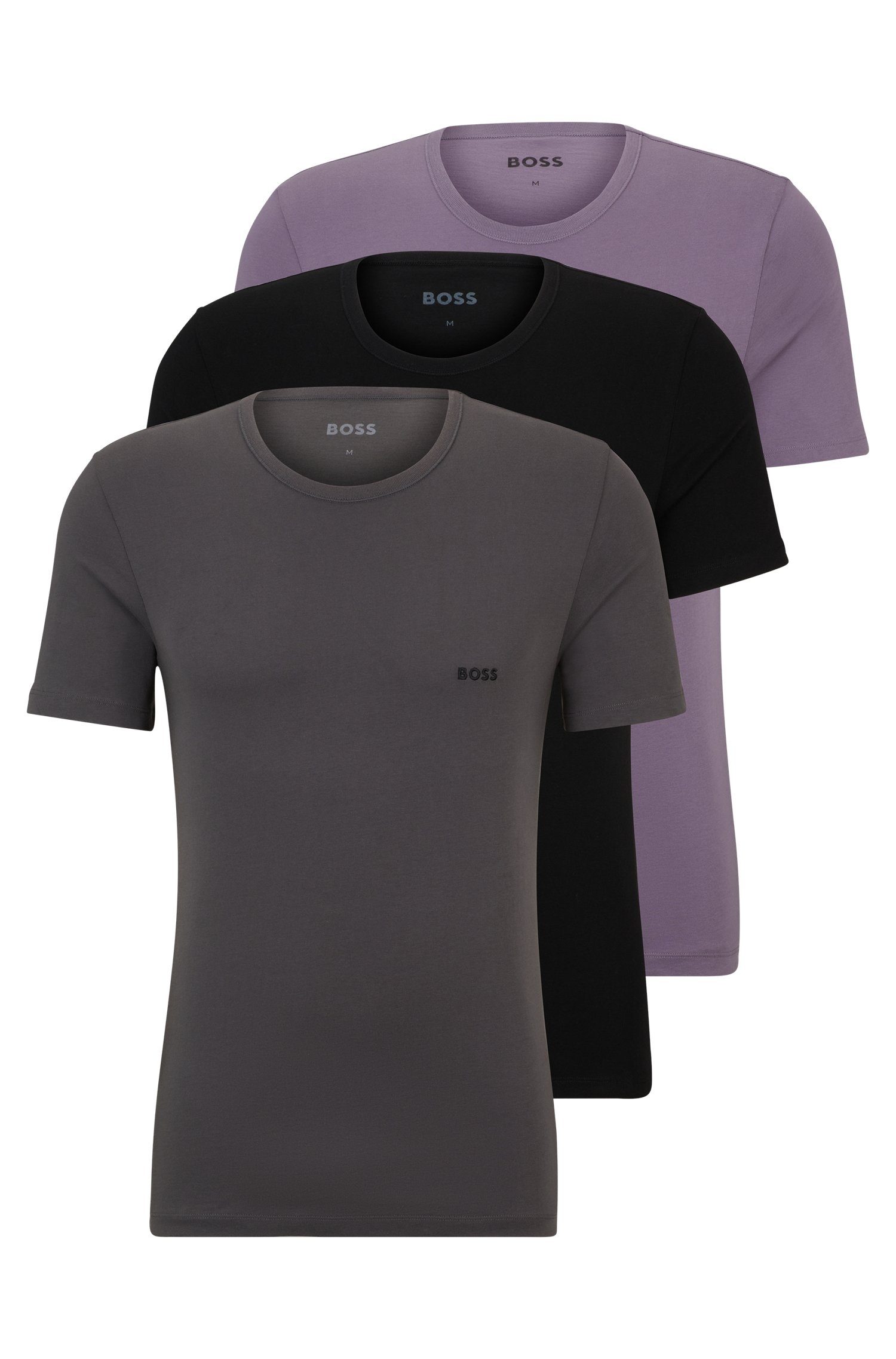 BOSS T-Shirt (Set, 3-tlg) mit BOSS Schriftzug auf der Brust schwarz/braun/lila981