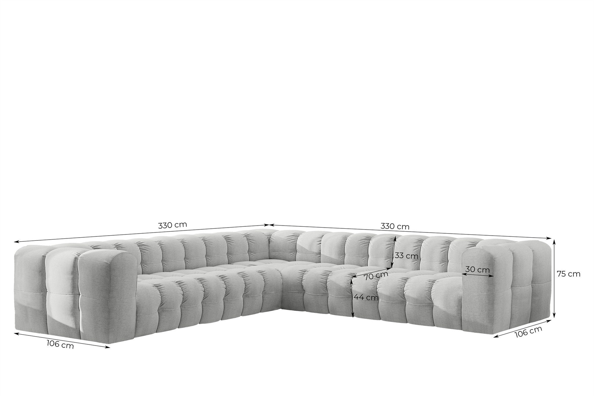 Fun Möbel Ecksofa Designersofa SOLVIE XL Universal (330cm), Stoff Moly oder Tiffani, Sofa-Rücken echt bezogen