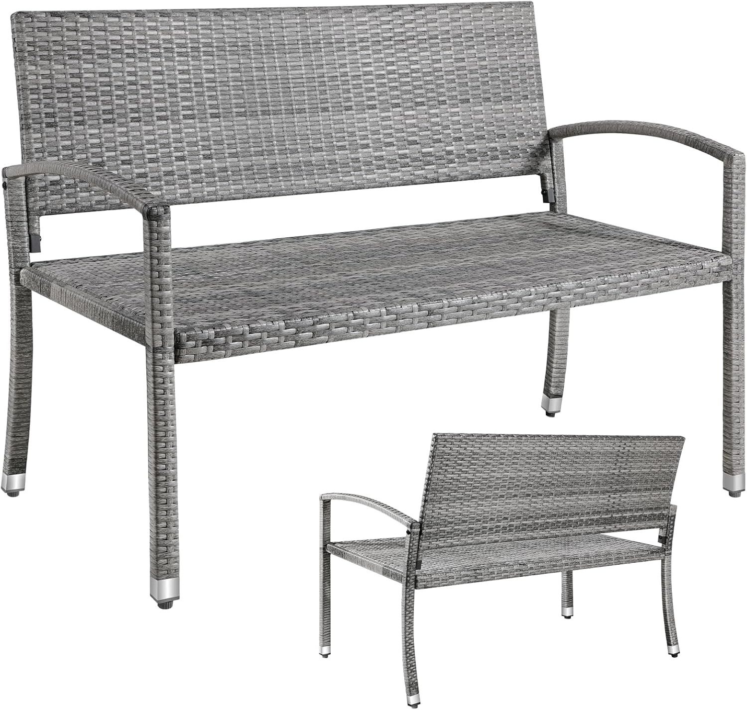 TLGREEN Gartenbank Polyrattan Sitzbank Wetterfest, 2 Sitzer Parkbank (Rattanbank), aus UV-beständigem Polyrattan-Geflecht