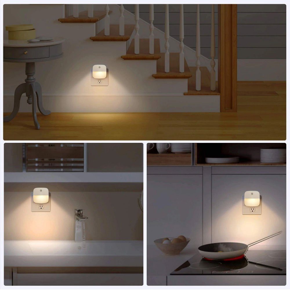 MUPOO LED Nachtlicht Plug-in, 1/2 Nachtlicht., Küchentreppe,Nachtlichter LED, Betriebsmodi Weiß Kinder Warmes Schlummerleuchten Sicherheitszubehör Bewegungssensor