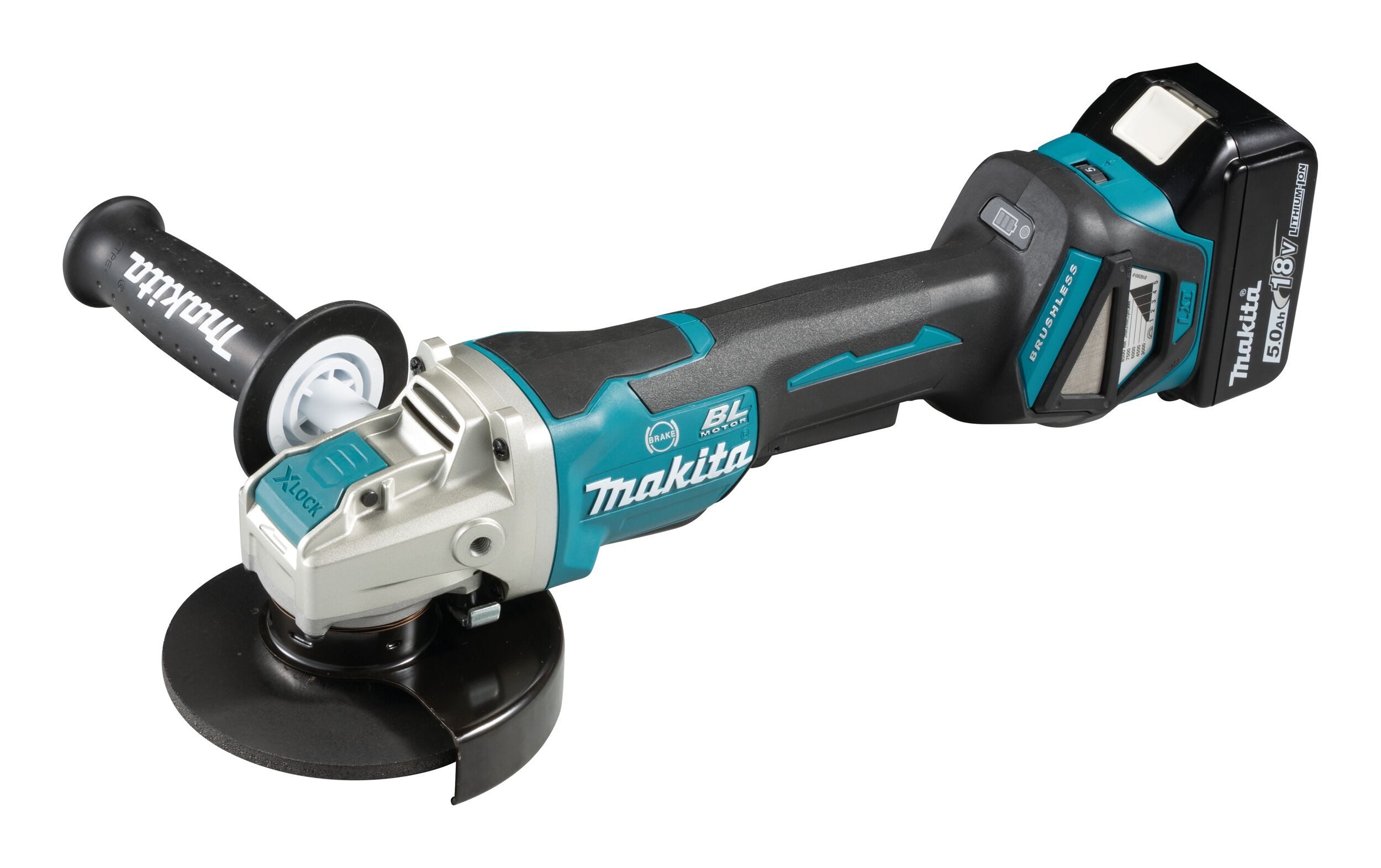 Makita Akku-Winkelschleifer, max. 8500 U/min, 18V, DGA519RTJ, 125 mm, X-LOCK, 2 x 5 Ah Li-Ion in MAKPAC 3