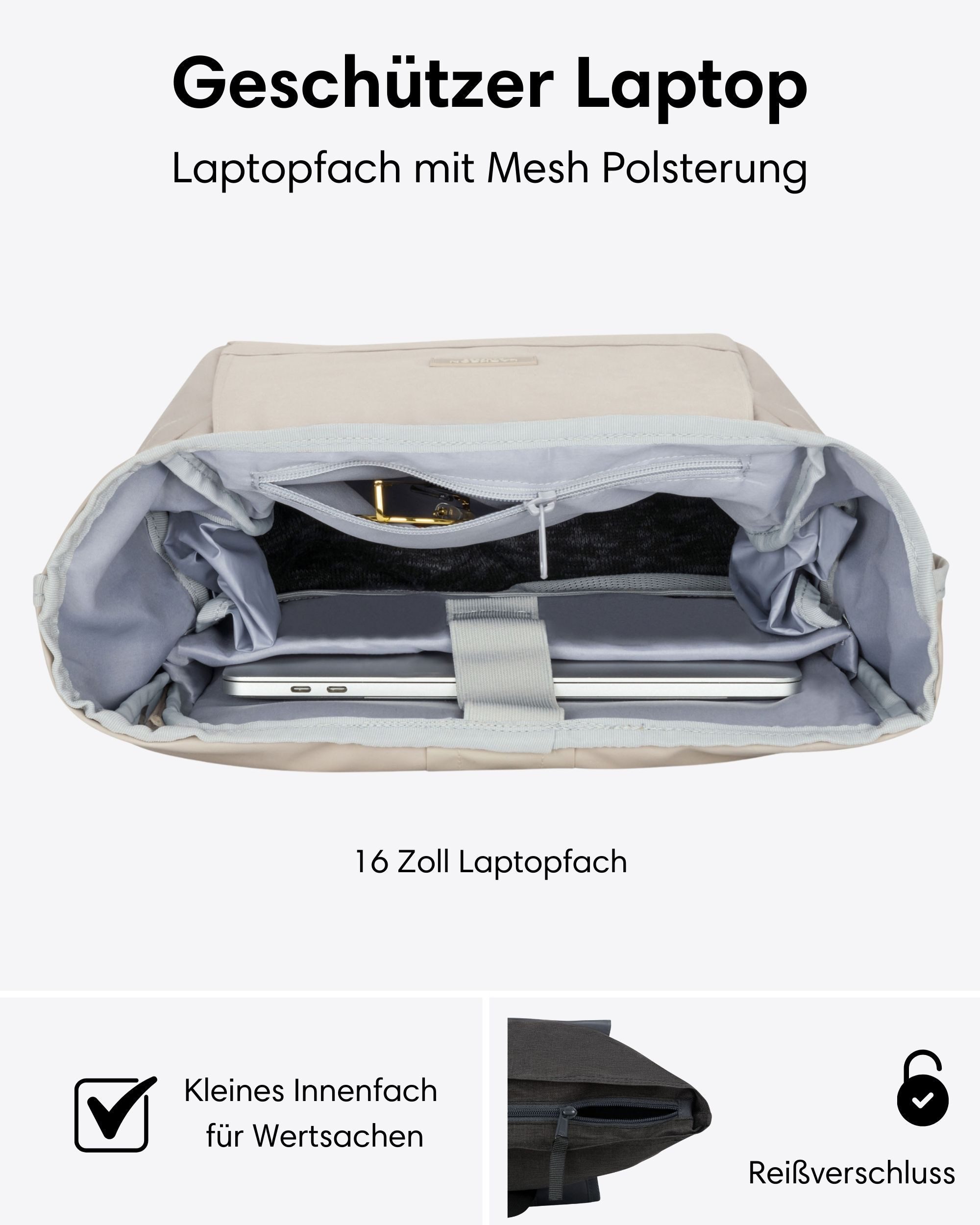 LARKSON Cityrucksack No 4 Large Rolltop Rucksack für Damen und Herren (1-tlg), Geräumiger Rolltop Rucksack für Reisen, Wasserabweisend