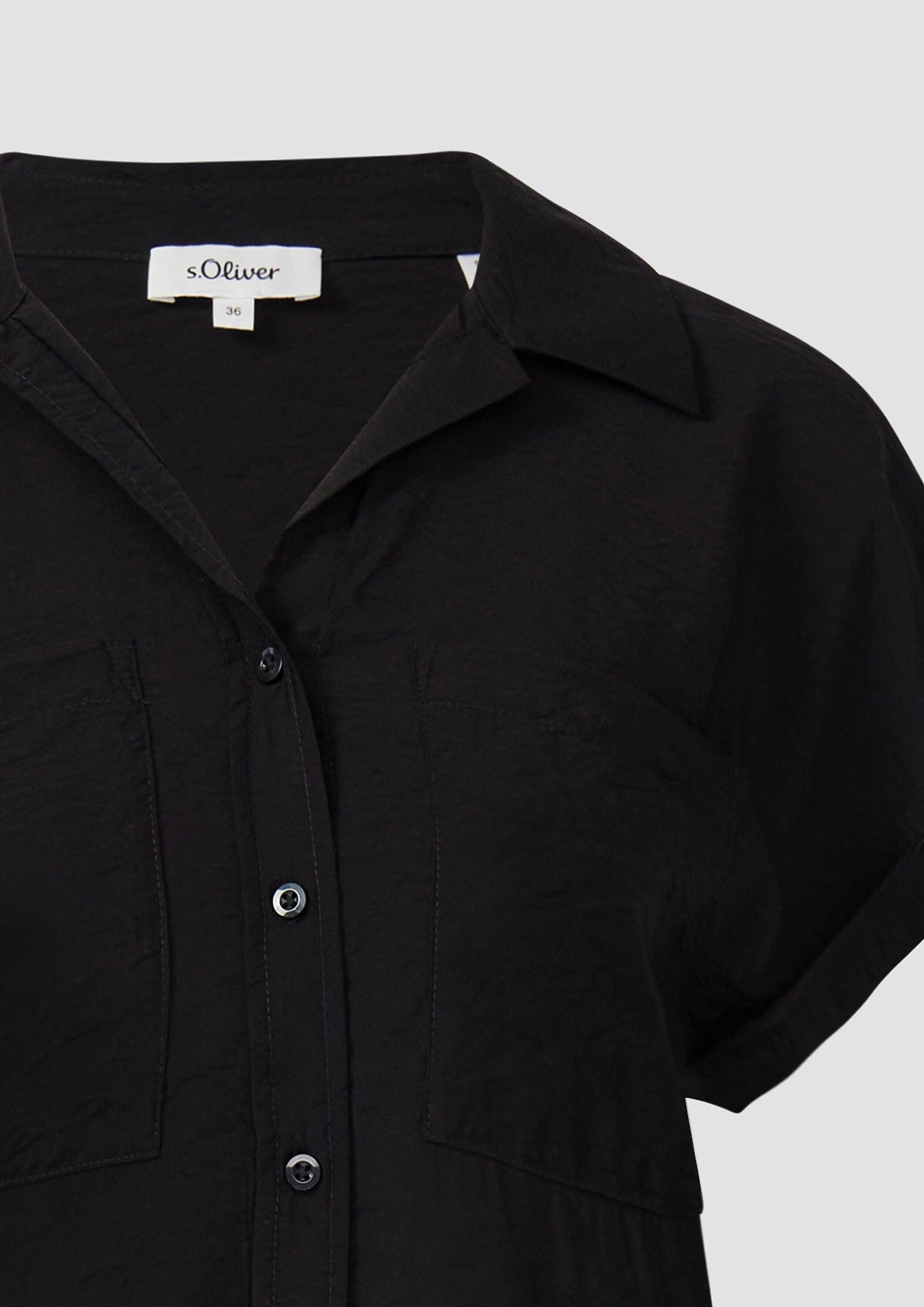 s.Oliver Kurzarmbluse Bluse Bluse aus strukturiertem Viskosemix mit aufgesetzter Tasche