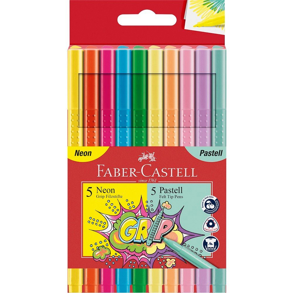 Filzstift 10 Filzstifte GRIP Neon + Pastell mit Rundspitze