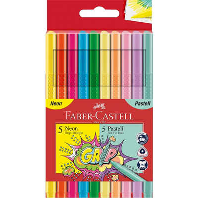 Faber-Castell Filzstift 10 Filzstifte GRIP Neon + Pastell mit Rundspitze