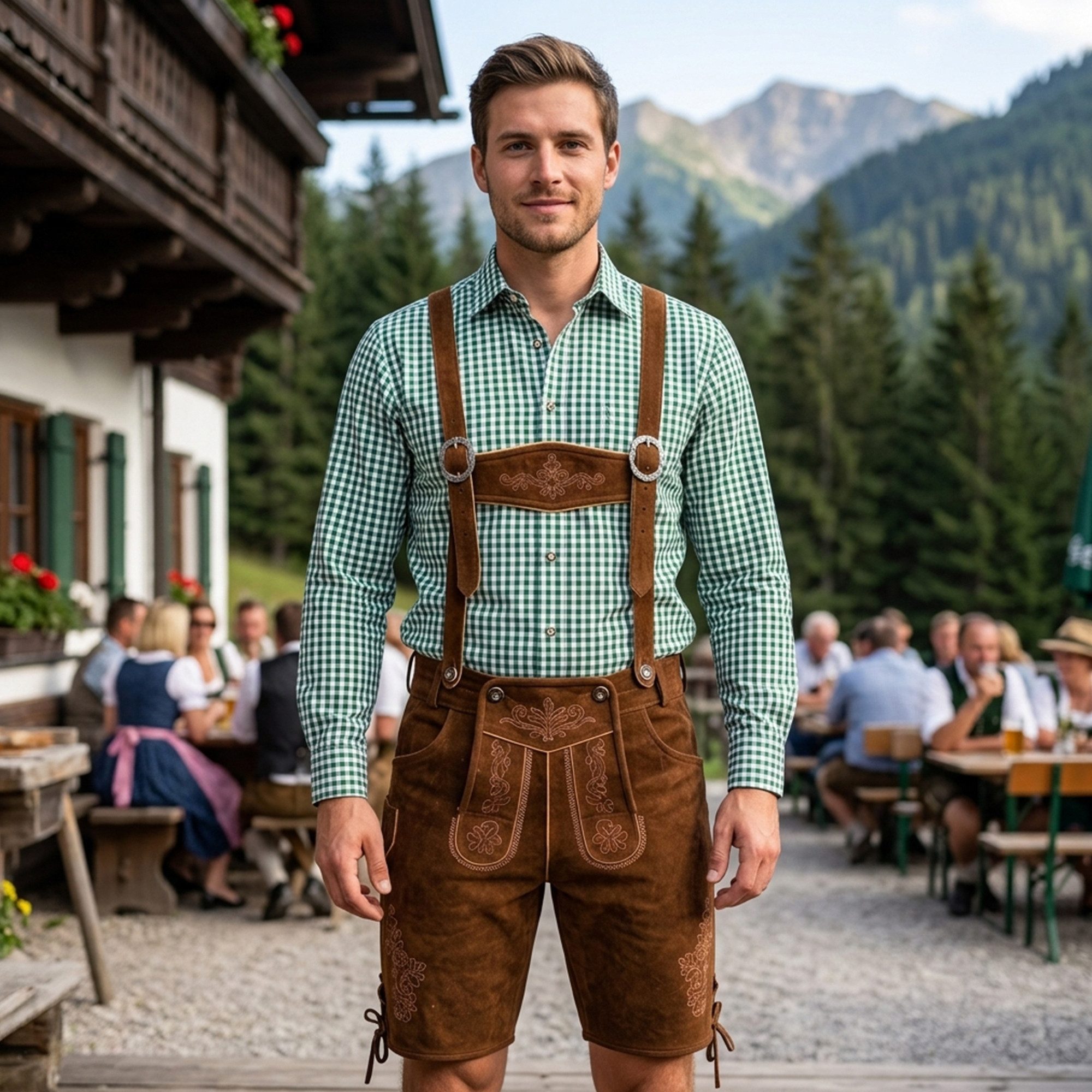 German Wear Trachtenlederhose GW720 kurze trachtenhose Toni Trachten Lederhose mit Hosenträgern
