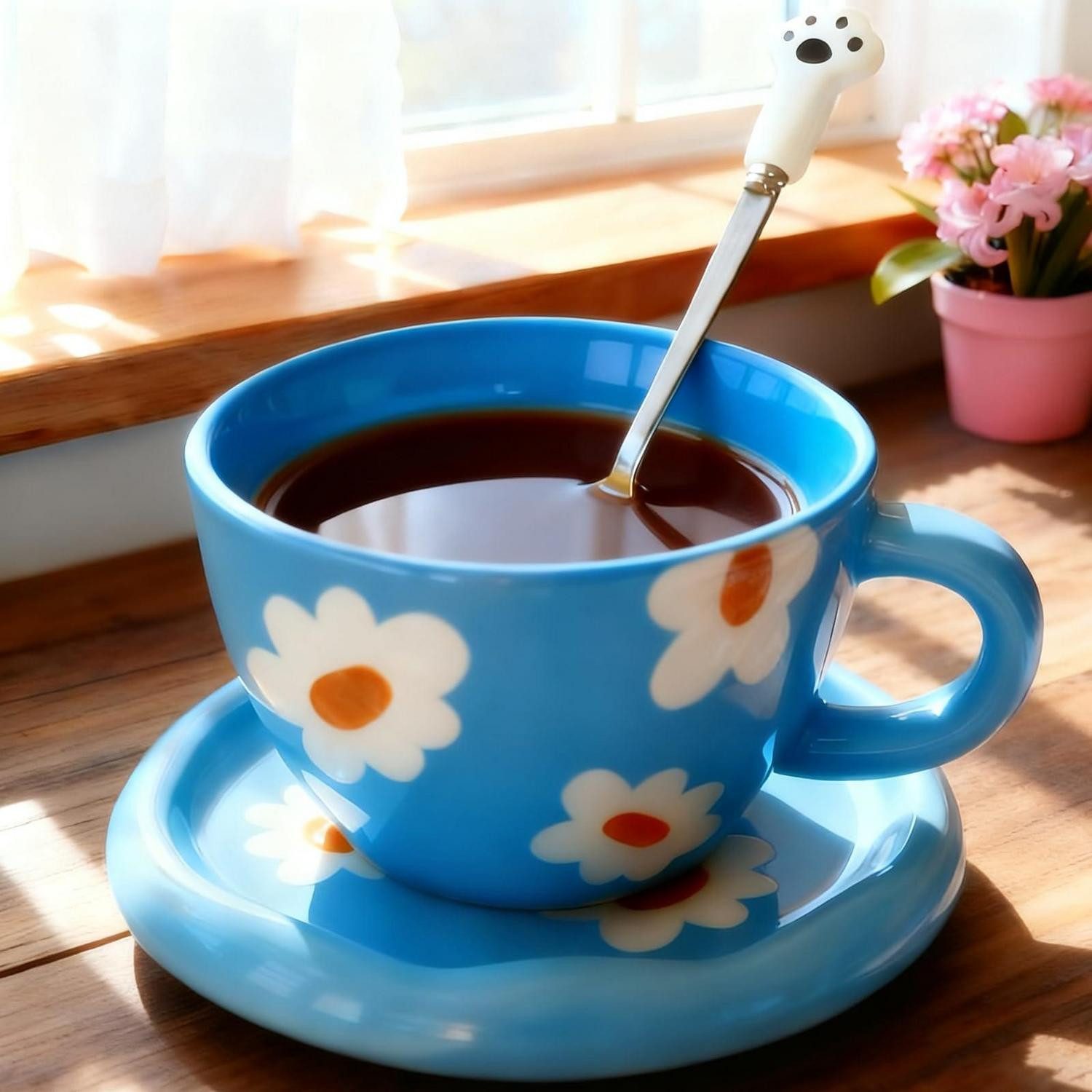LuxusKollektion Tasse Kaffeetassen Set mit Untertasse Blau Blumen 250ml, Keramik